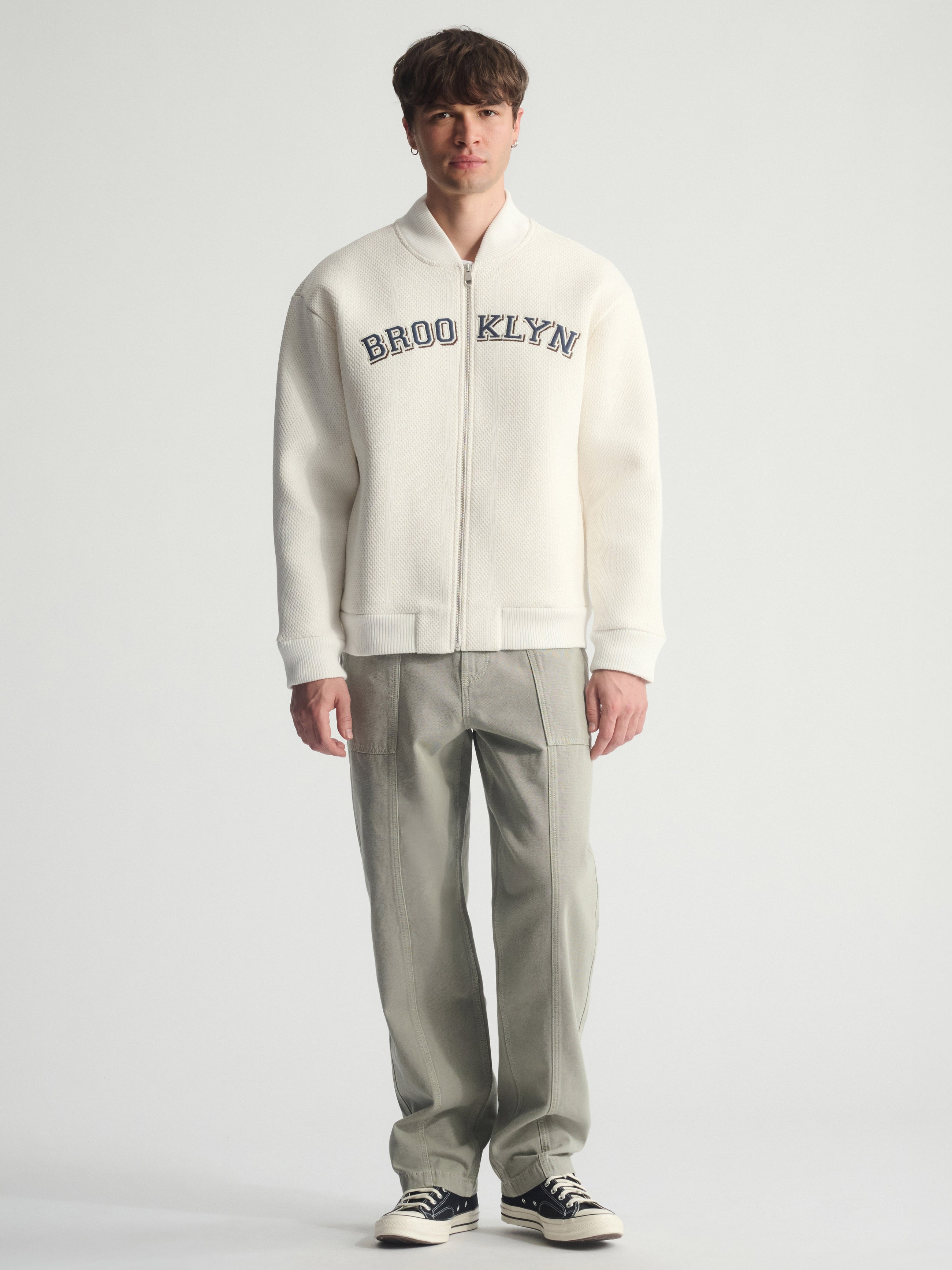 Men's Brooklyn Zip-Up Sweatshirt In Antique White - BROOKLYN INDUSTRIES
