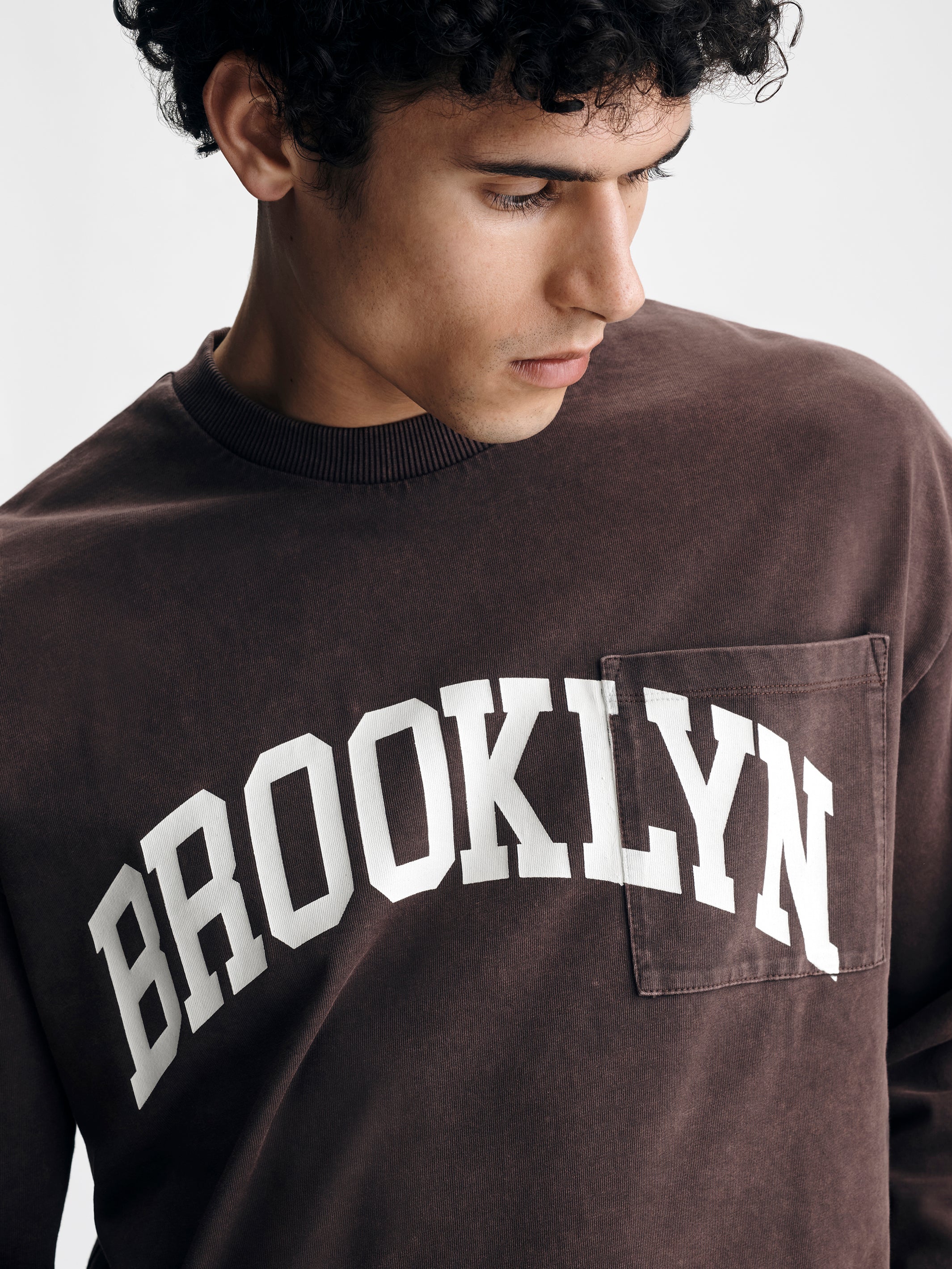 Men's Brooklyn Long Sleeve Pocket T-Shirt in French Roast - BROOKLYN INDUSTRIES