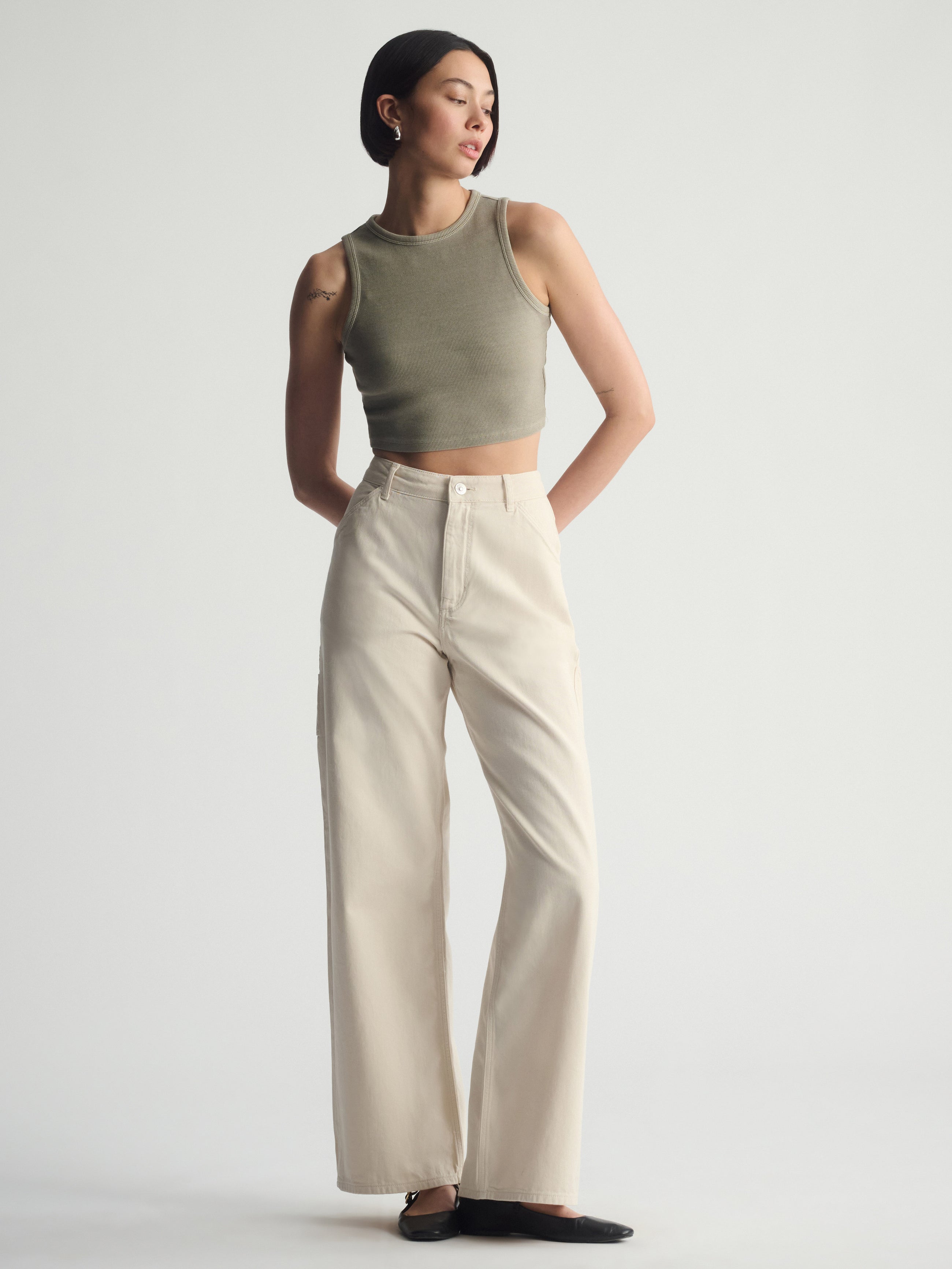 Women's Brooklyn Ribbed Crop Tank Top In Winter Twig - BROOKLYN INDUSTRIES