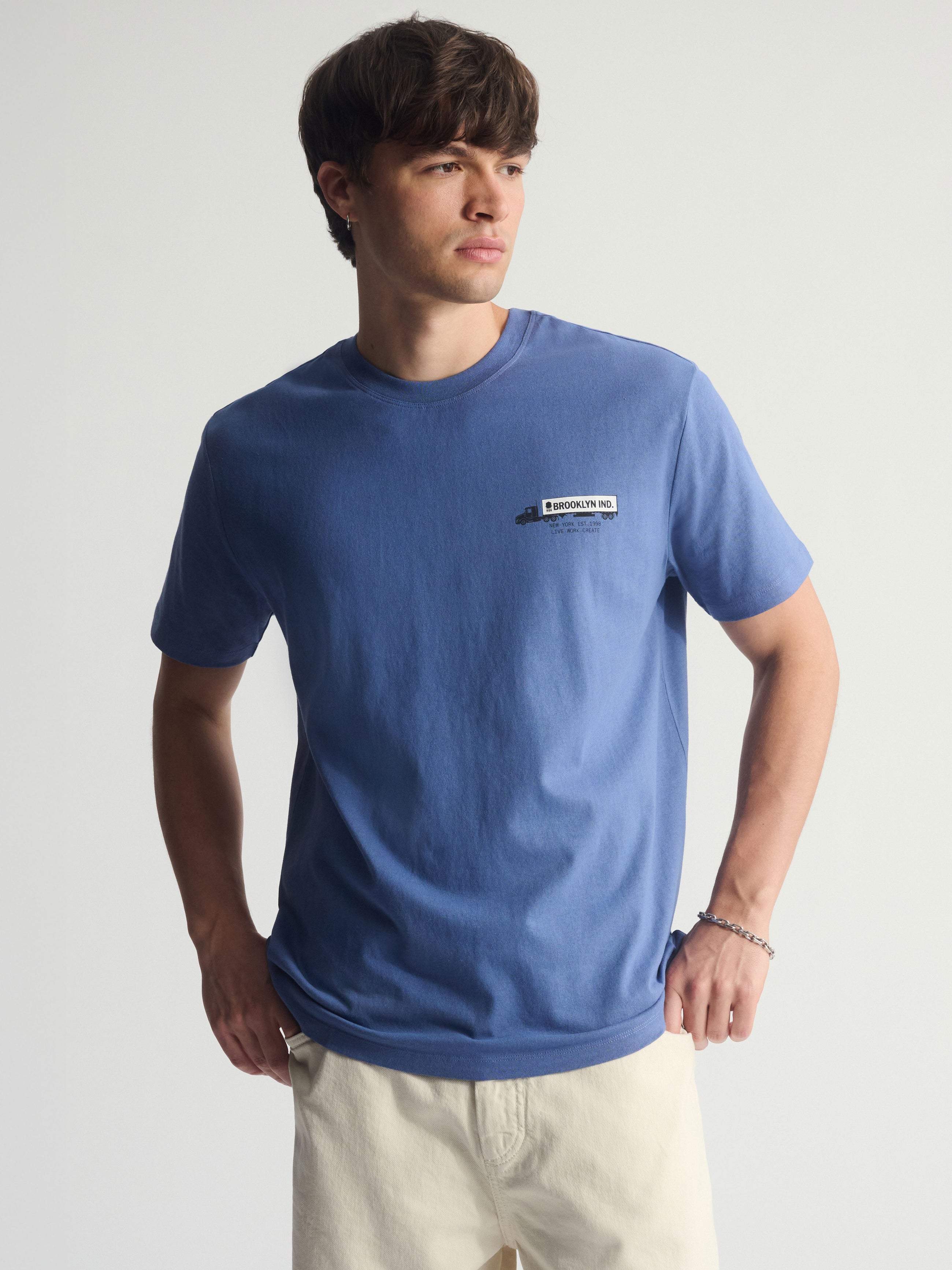 Men's Brooklyn Logo Cotton T-Shirt In Bijou Blue - BROOKLYN INDUSTRIES