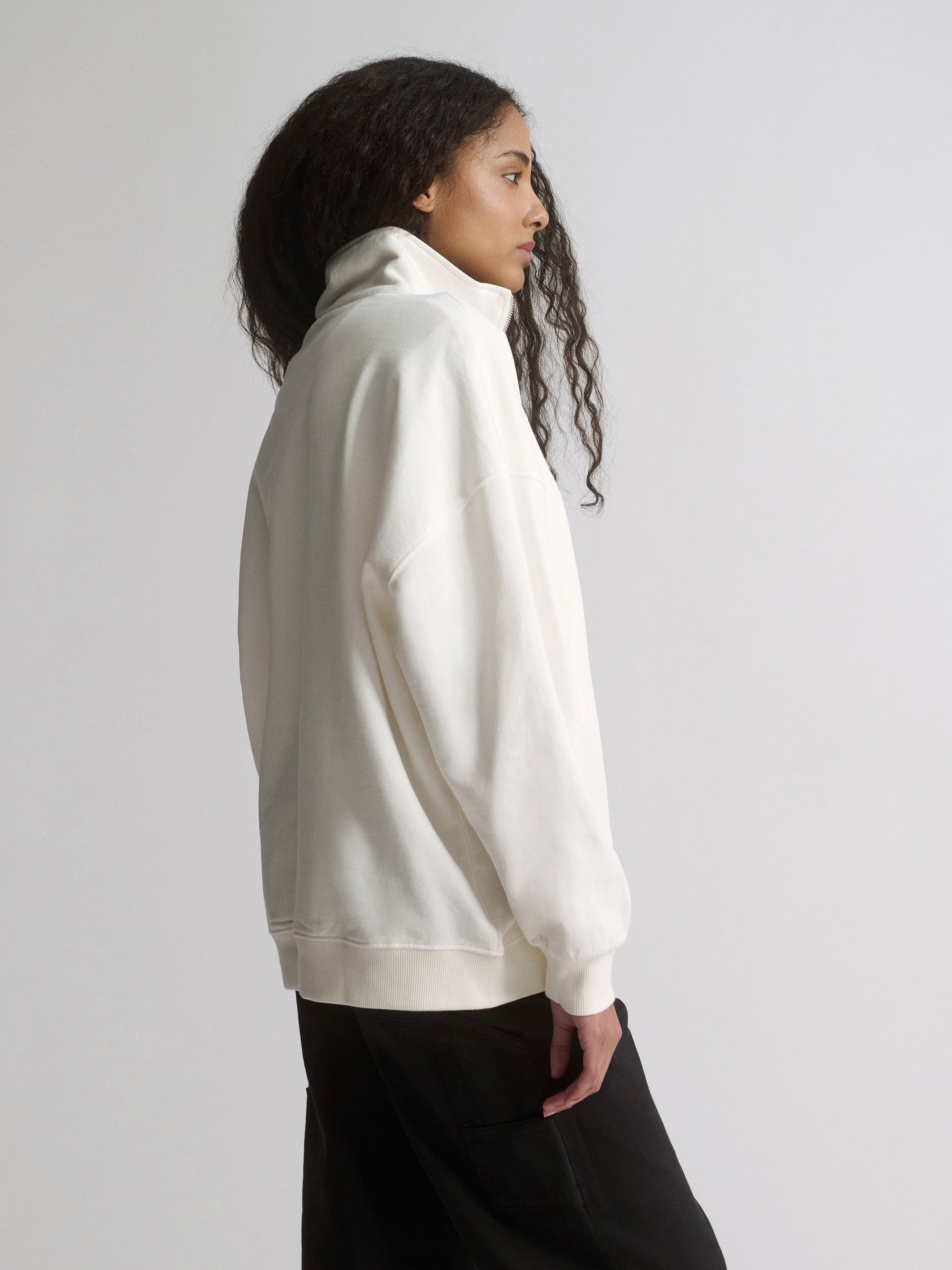 Women's Brooklyn Oversized Half-Zip Sweatshirt In Antique White - BROOKLYN INDUSTRIES
