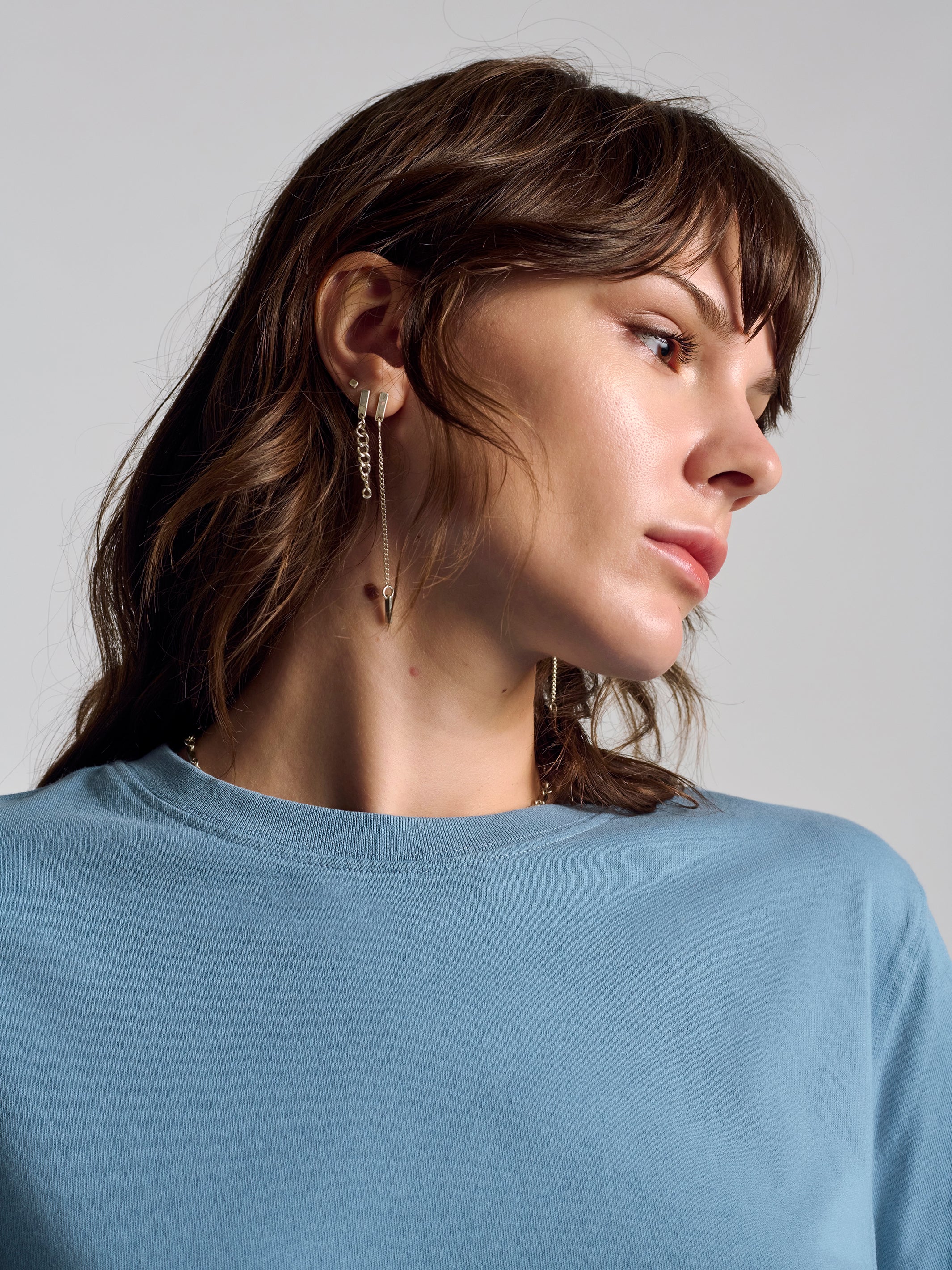 Women's Nassau Crew Neck T-Shirt In Dusty Blue - BROOKLYN INDUSTRIES