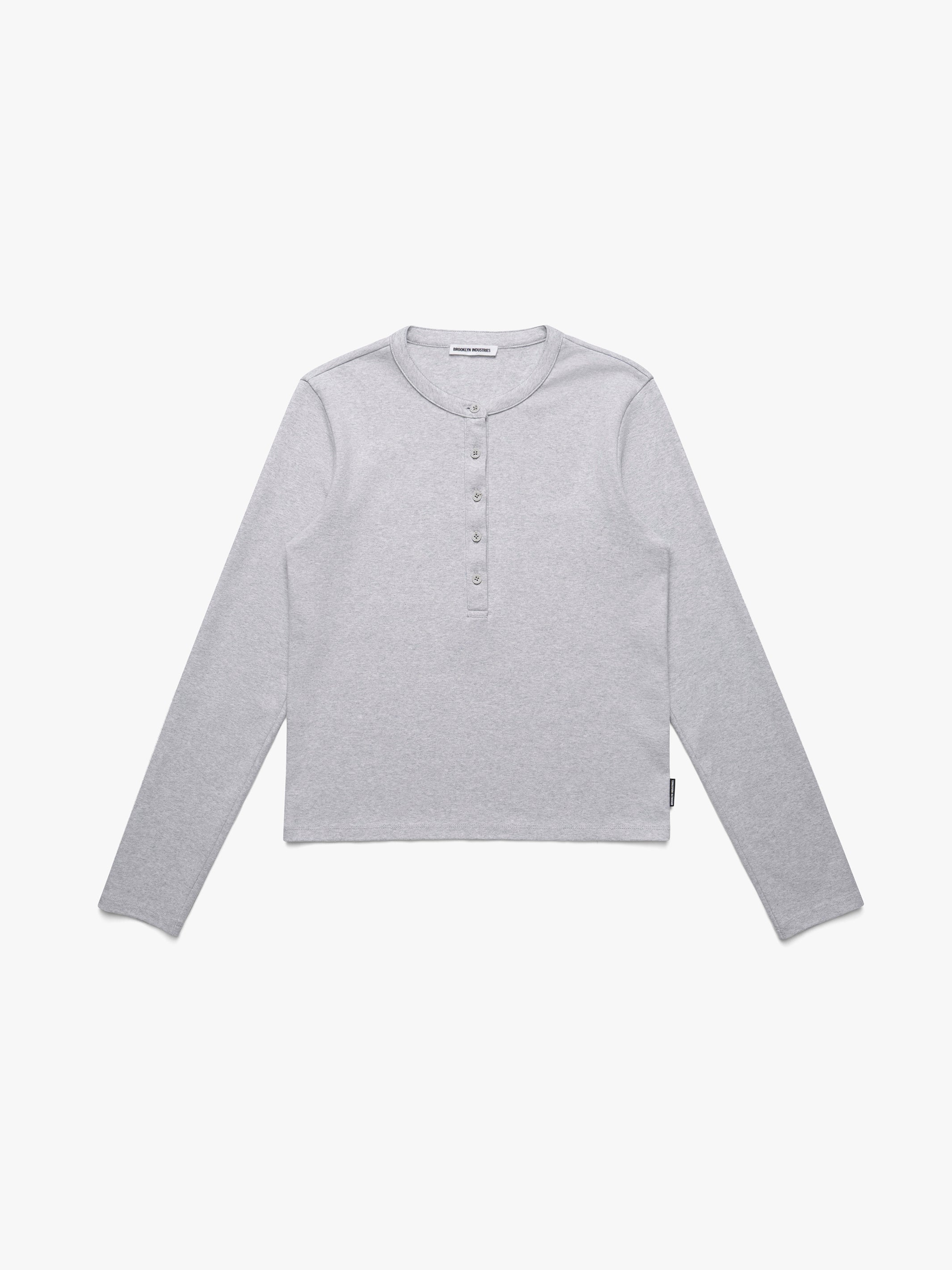 Women's Cropped Henley T-Shirt in Light Grey Melange - BROOKLYN INDUSTRIES