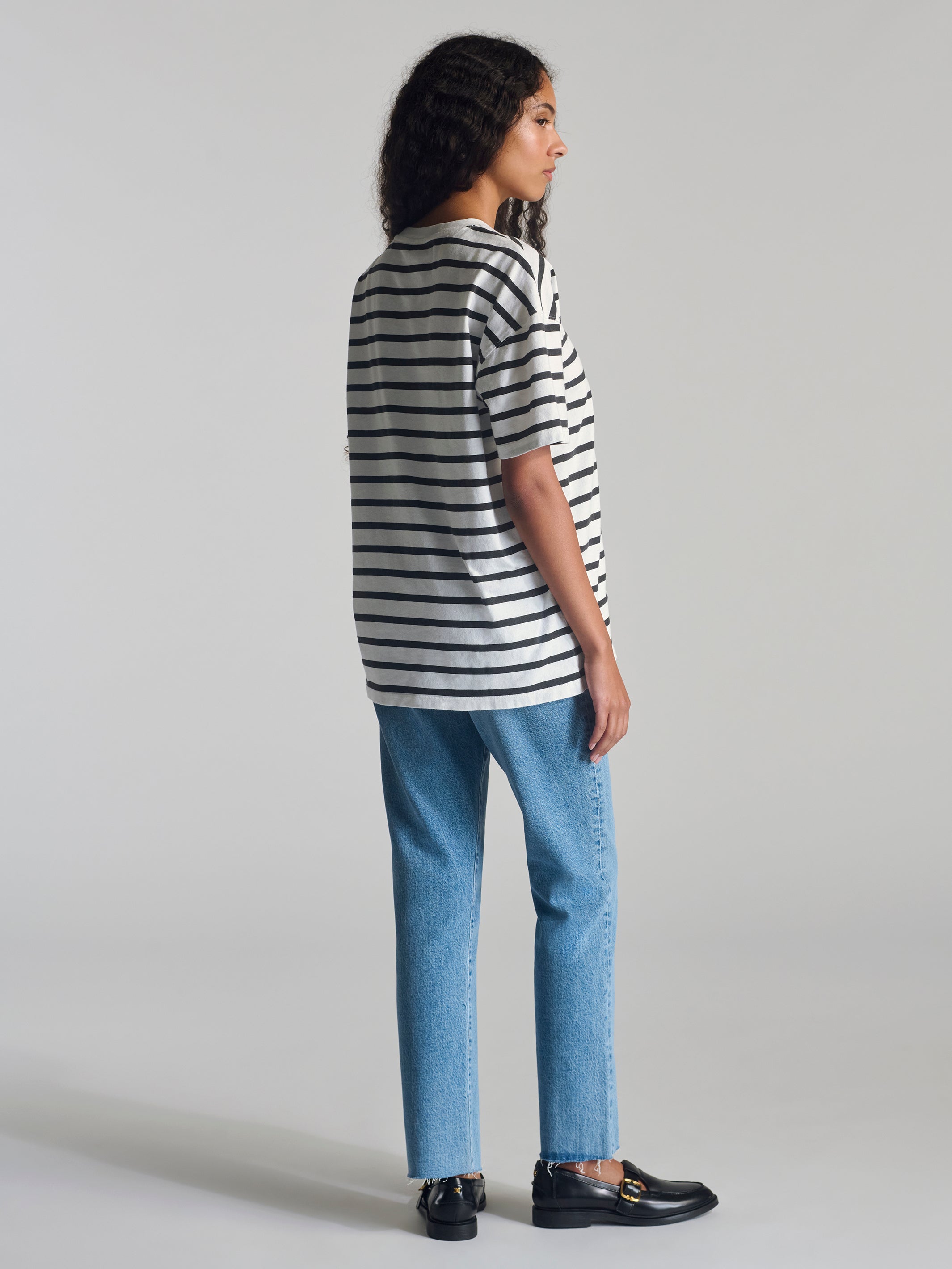 Women's Nassau Crew Neck Stripe T-Shirt In Black Striped - BROOKLYN INDUSTRIES