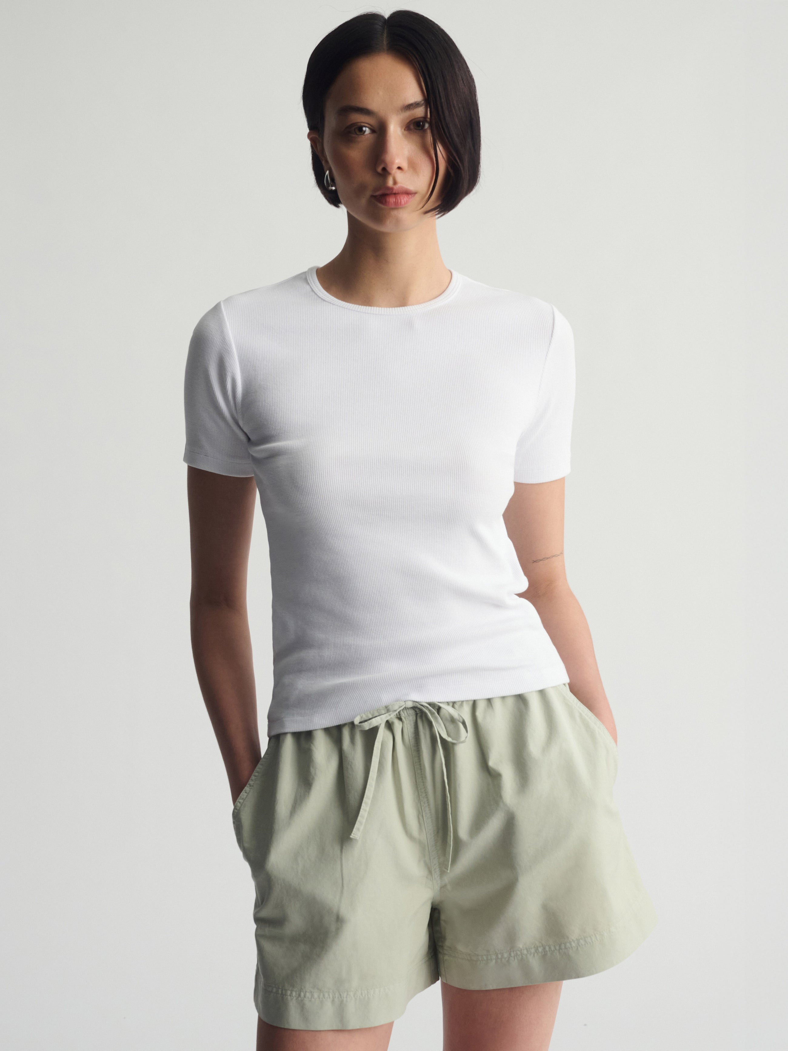 Women's Brooklyn Ribbed Fitted T-Shirt In White - BROOKLYN INDUSTRIES
