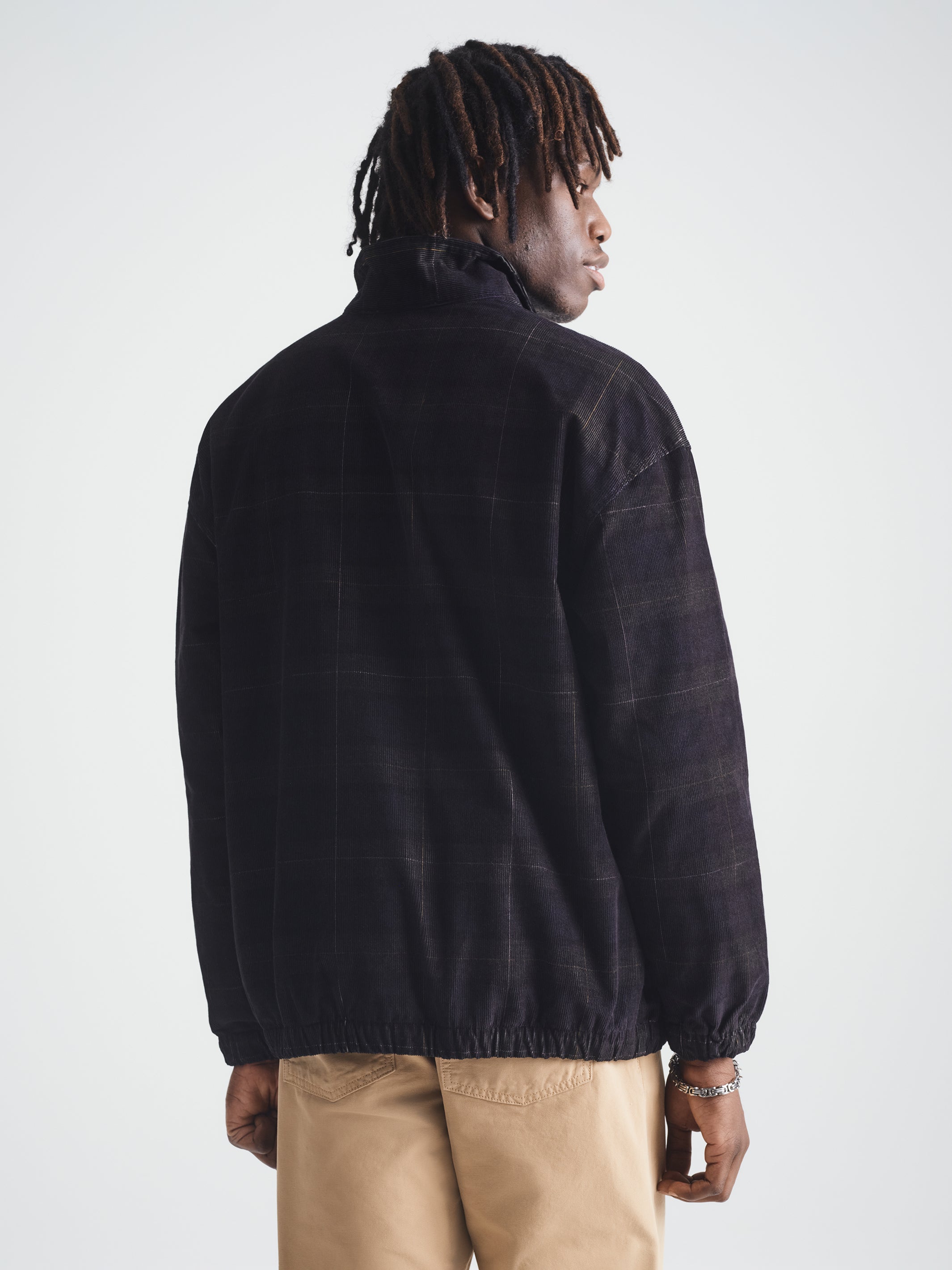 Men's Brooklyn Half Zip Plaid Overshirt in Black Iris Check