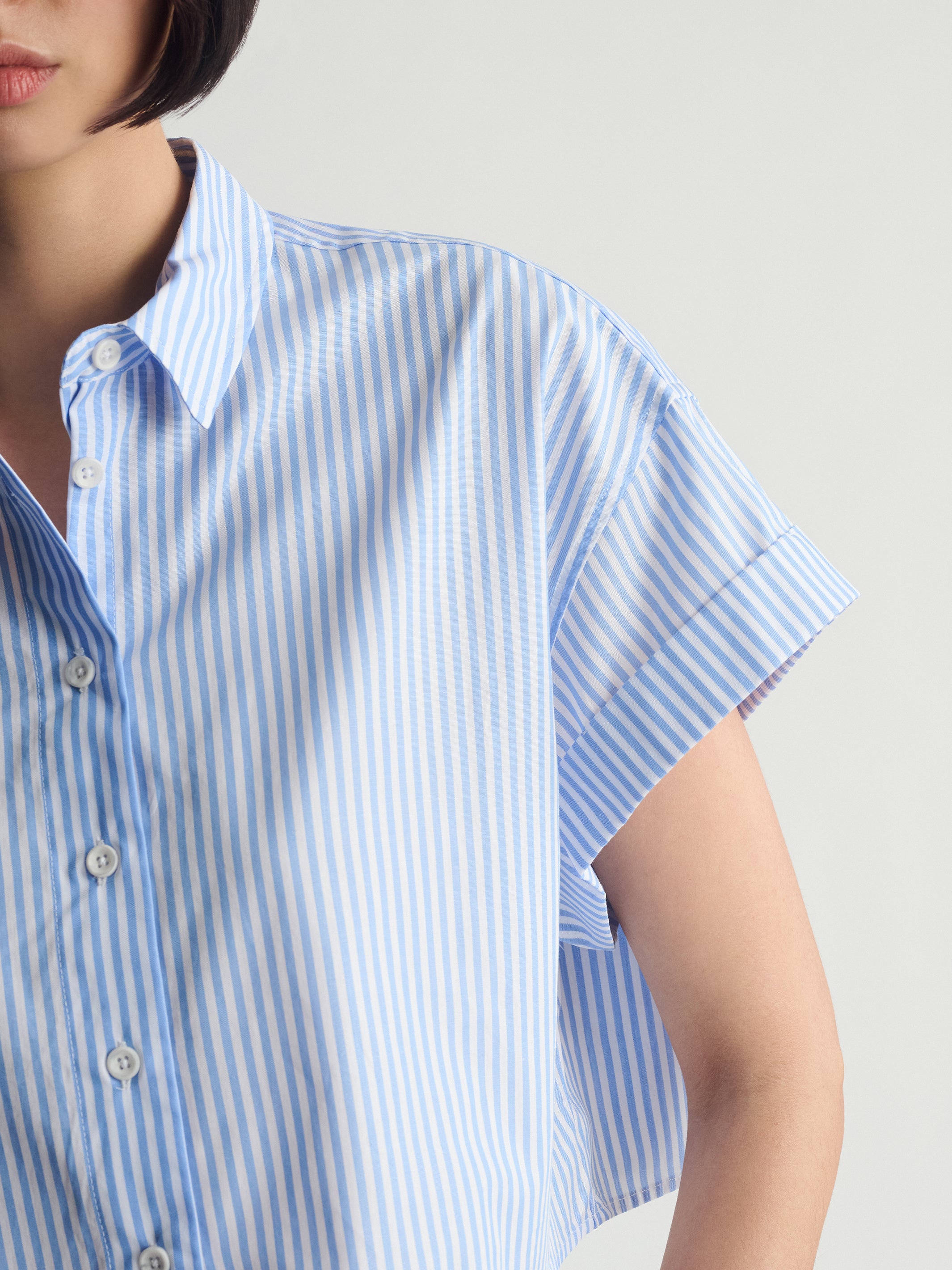 Women's Short Sleeve Shirt In Blue Striped - BROOKLYN INDUSTRIES
