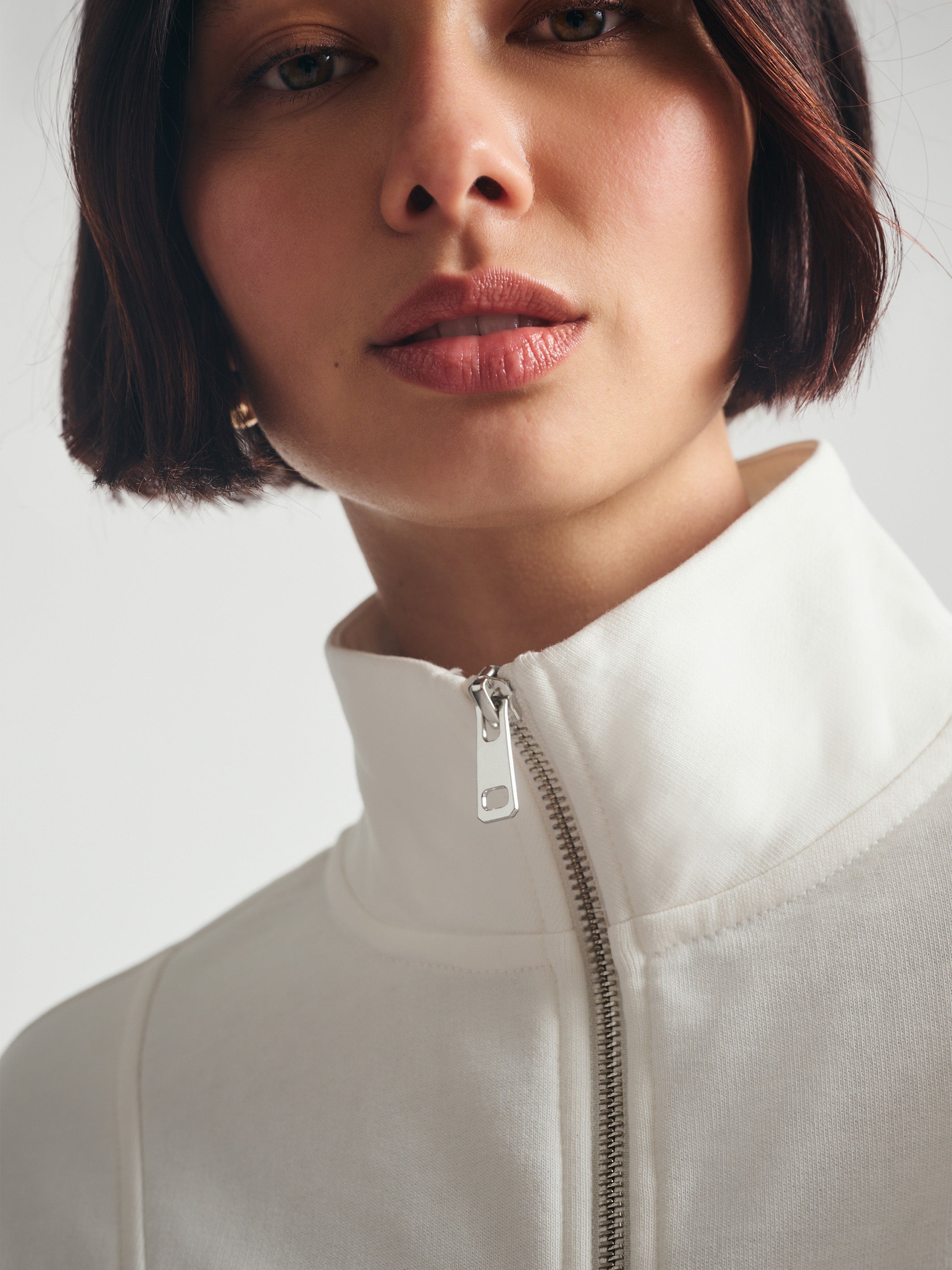 Women's Brooklyn Half Zip Varsity Sweatshirt in Antique White - BROOKLYN INDUSTRIES