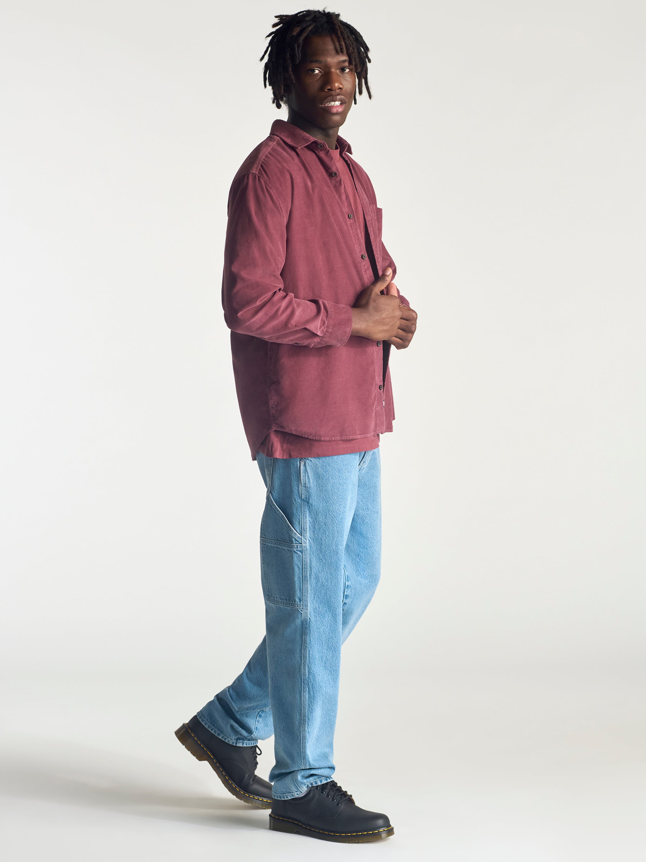 Men's Corduroy Long Sleeve Shirt In Red Mahogany - BROOKLYN INDUSTRIES