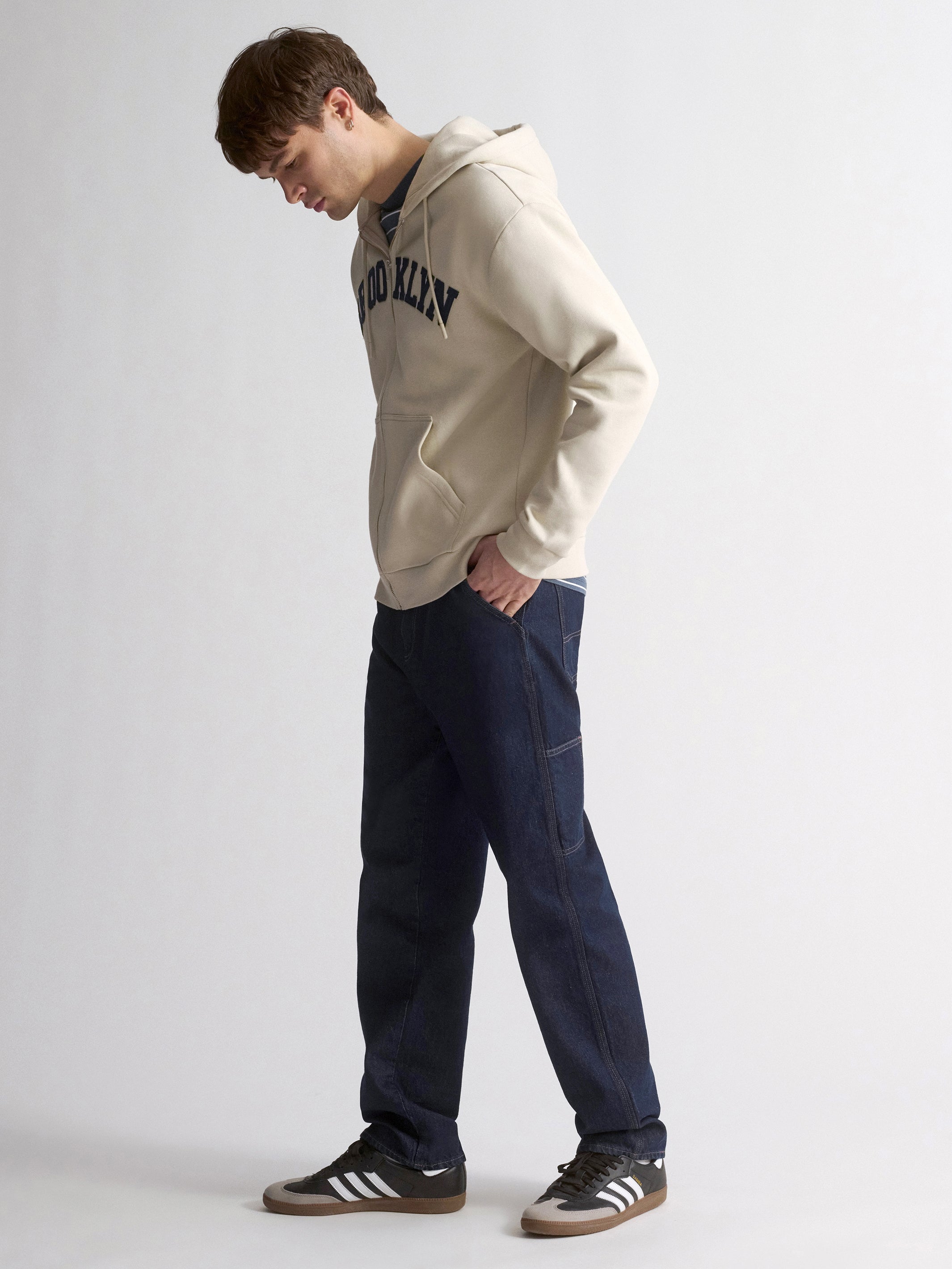 Men's Campus Brooklyn Zip-Up Sweatshirt In Silver Birch - BROOKLYN INDUSTRIES