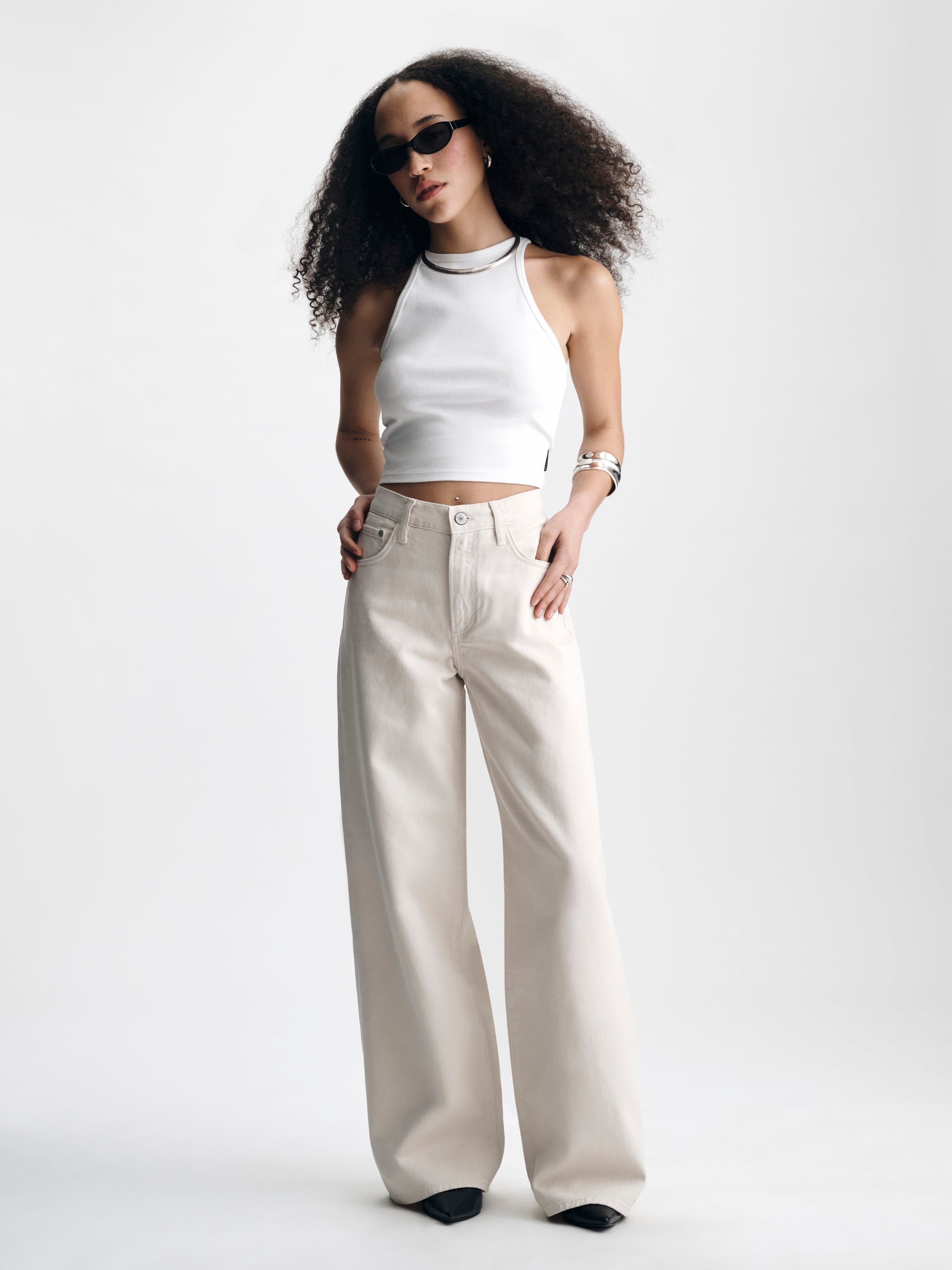 Women's High Neck Tank Top in White - BROOKLYN INDUSTRIES