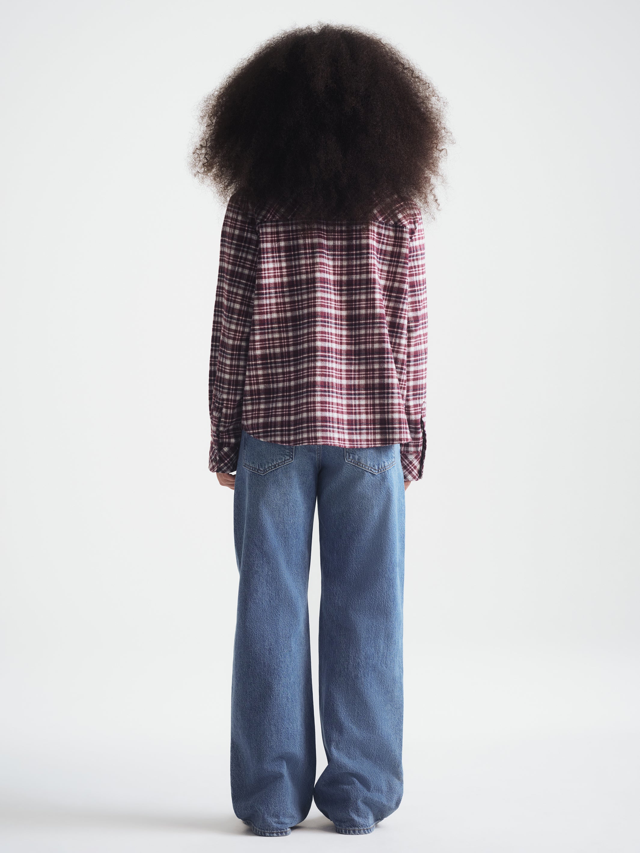 Women's Long Sleeve Plaid Shirt in Bordeaux Check - BROOKLYN INDUSTRIES