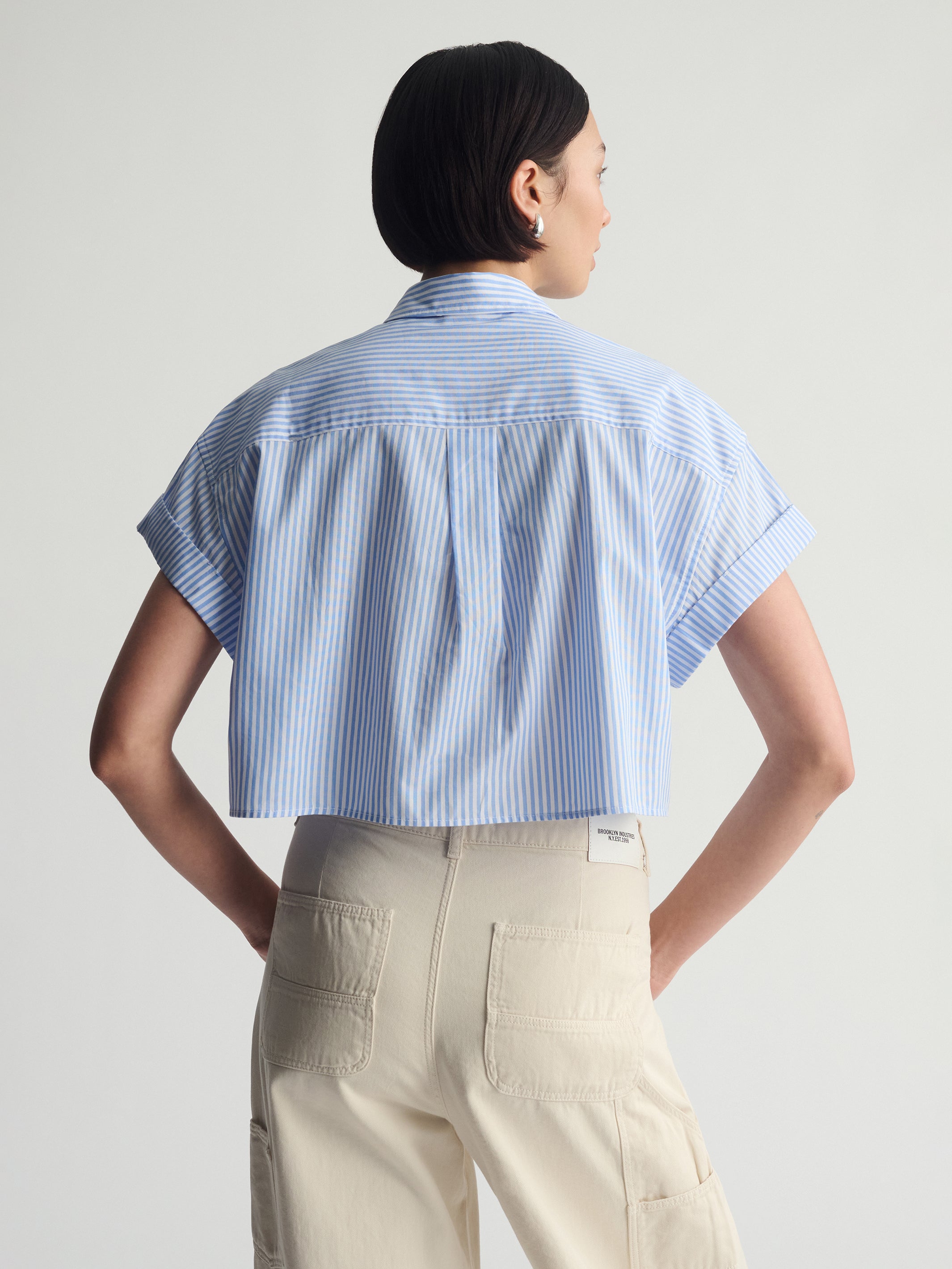 Women's Short Sleeve Shirt In Blue Striped - BROOKLYN INDUSTRIES