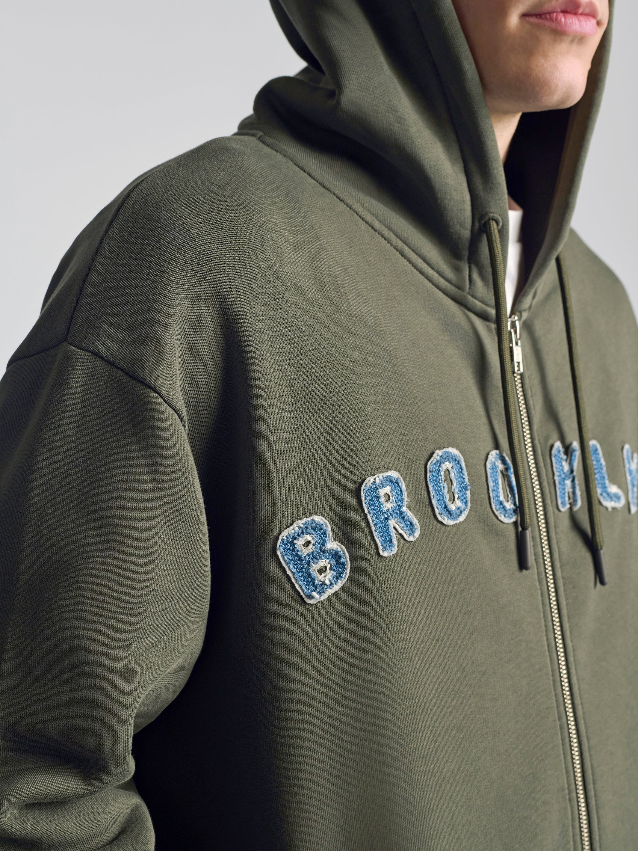 Men's Logo Zip Up Sweatshirt In Sage - BROOKLYN INDUSTRIES