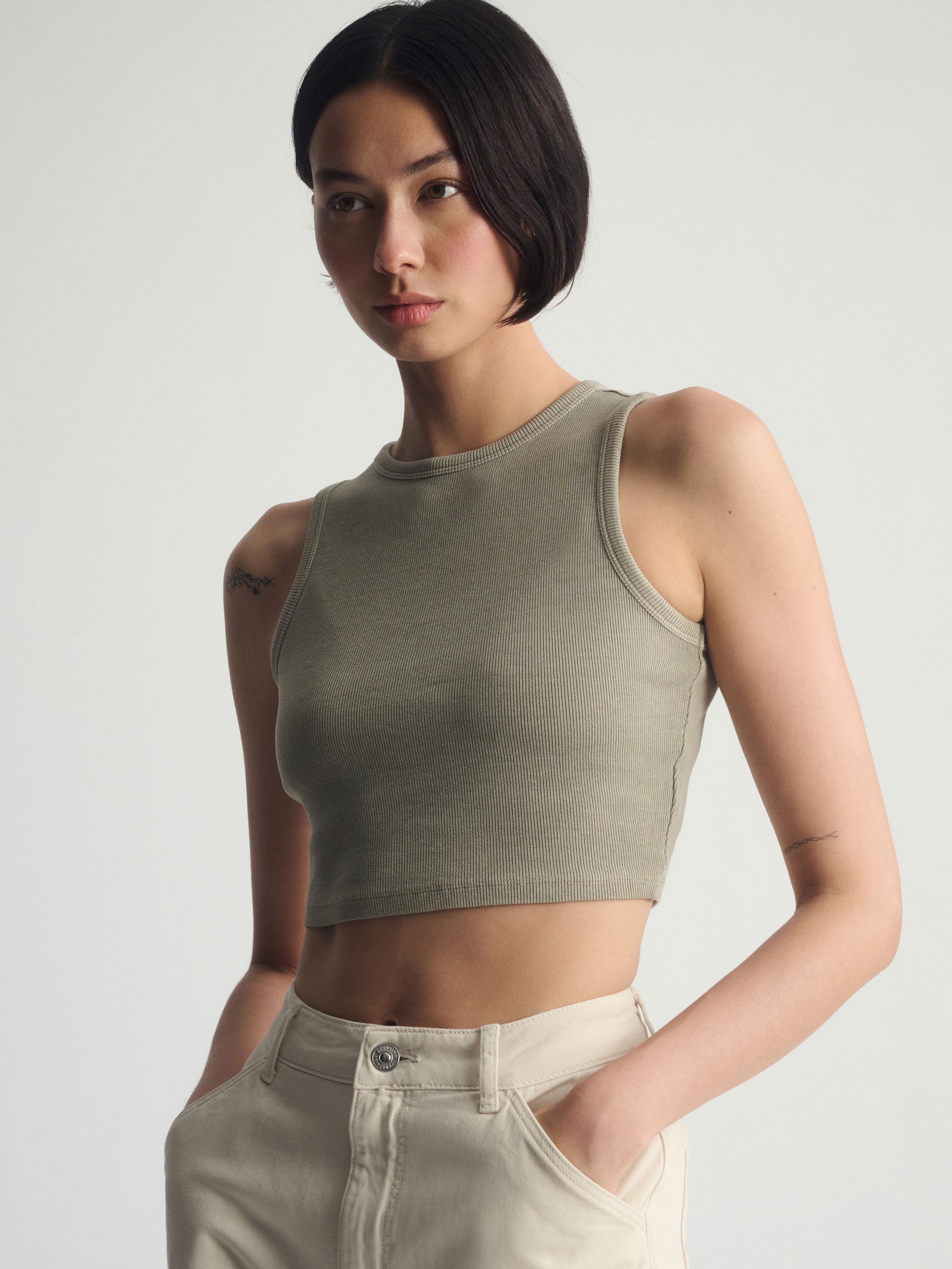 Women's Brooklyn Ribbed Crop Tank Top In Winter Twig - BROOKLYN INDUSTRIES