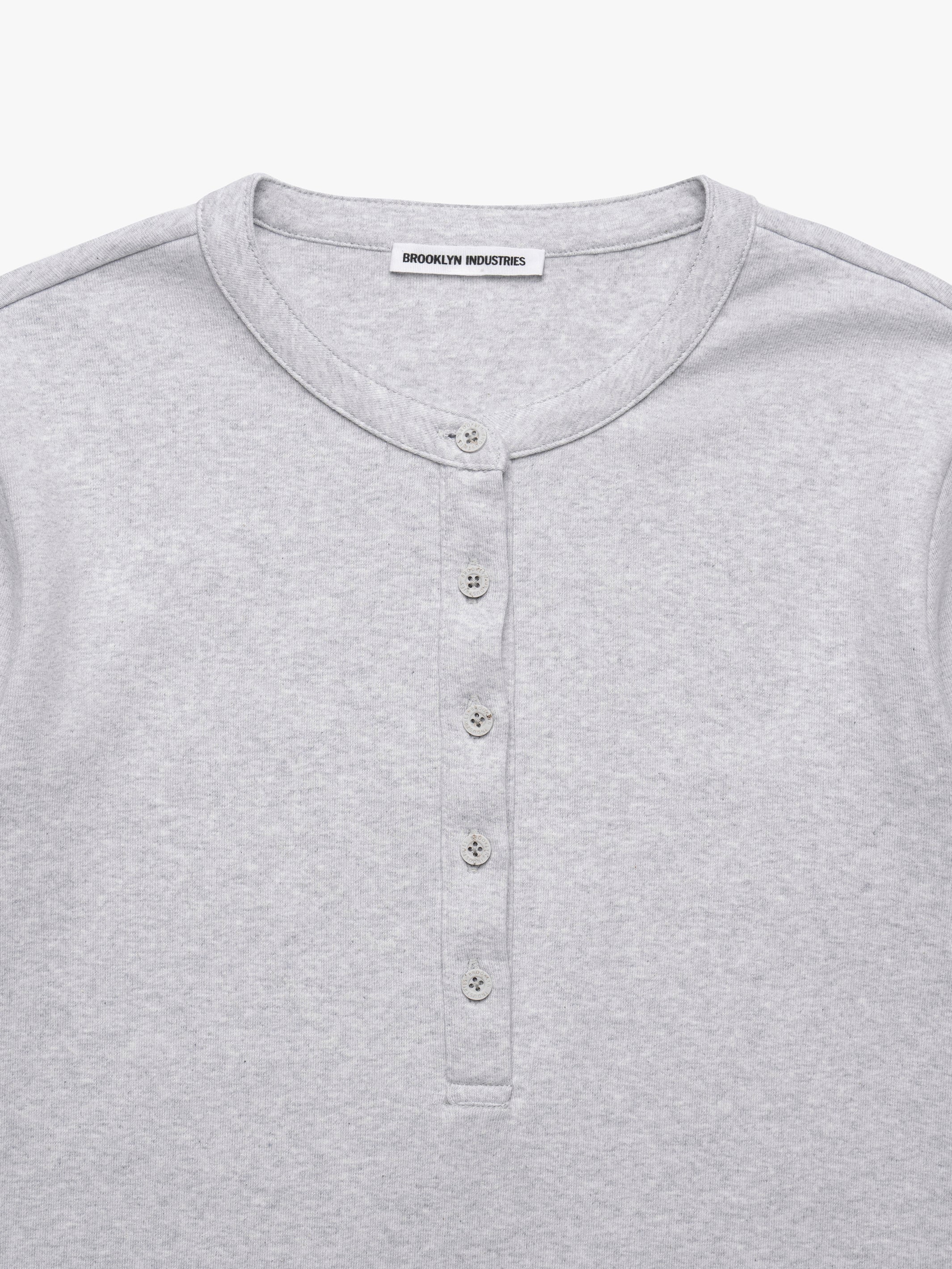 Women's Cropped Henley T-Shirt in Light Grey Melange - BROOKLYN INDUSTRIES