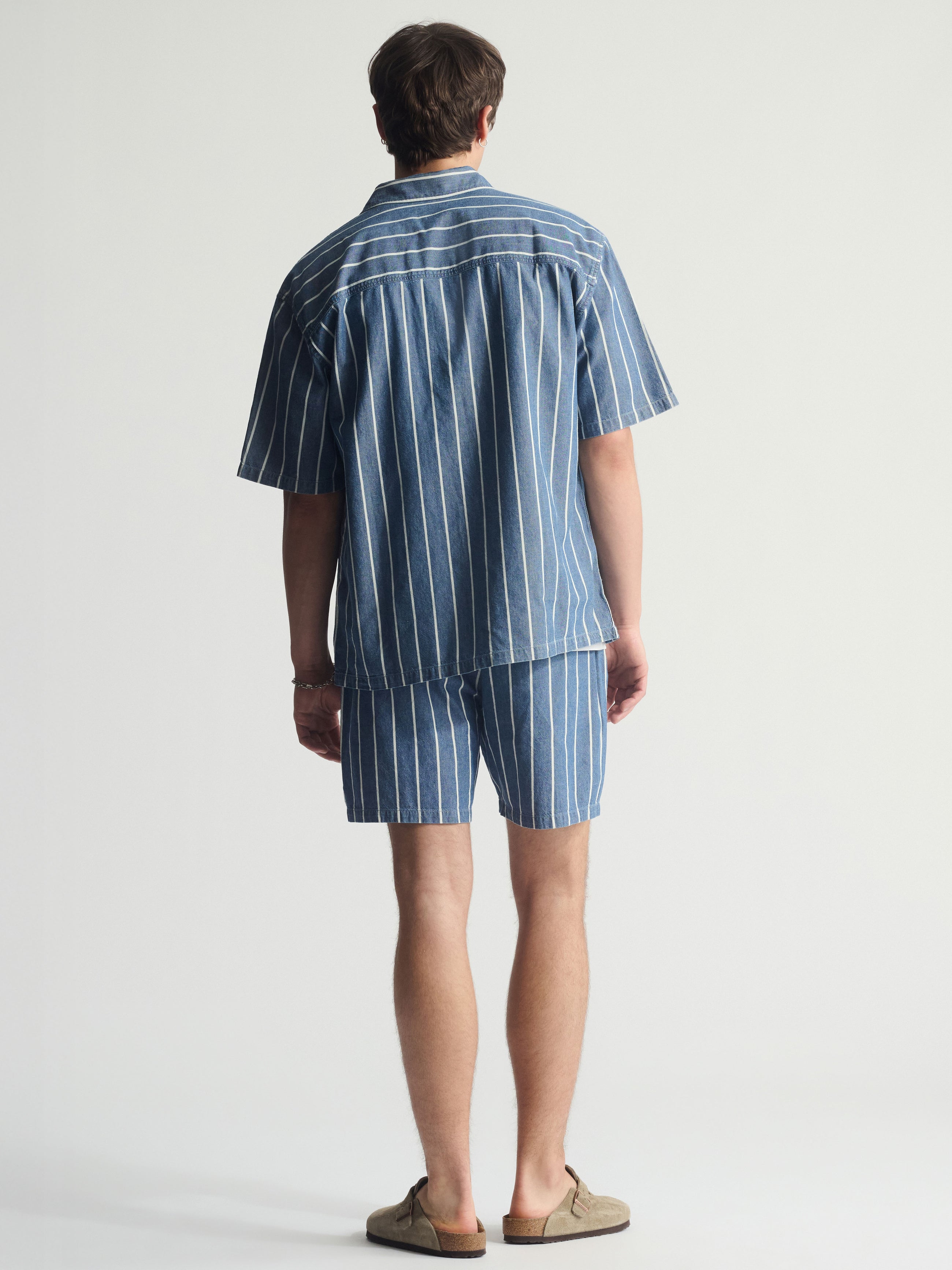 Men's Striped Short Sleeve Shirt In Blue Striped - BROOKLYN INDUSTRIES