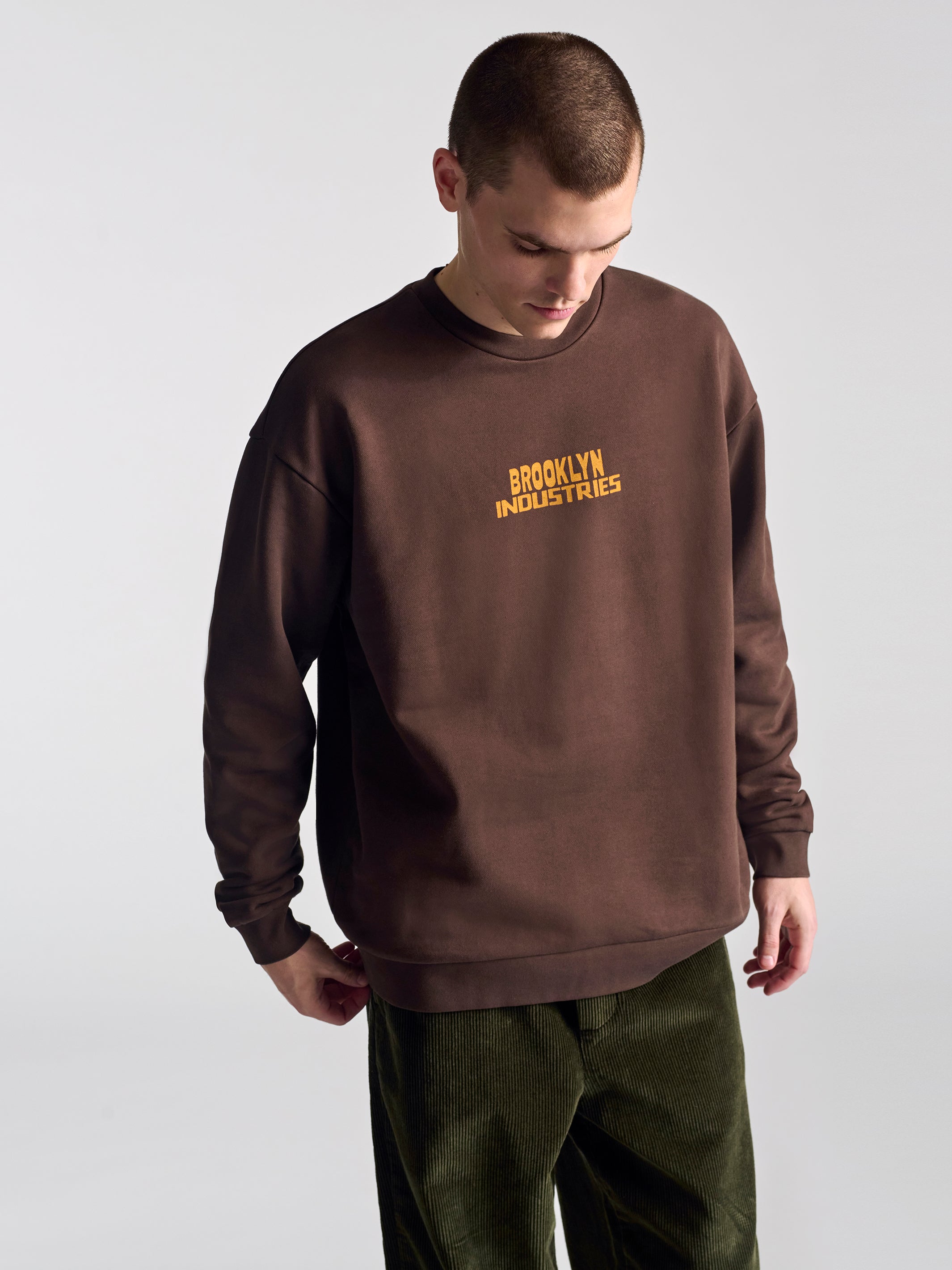 Men's Brooklyn Vintage Crew Neck Sweatshirt In Coffee Bean - BROOKLYN INDUSTRIES
