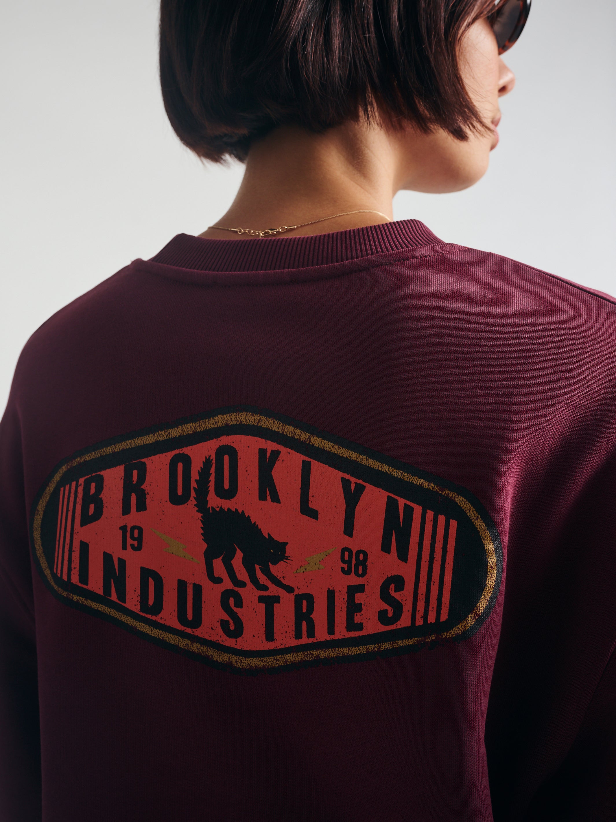 Women's Brooklyn Cat Sweatshirt in Windsor Wine - BROOKLYN INDUSTRIES