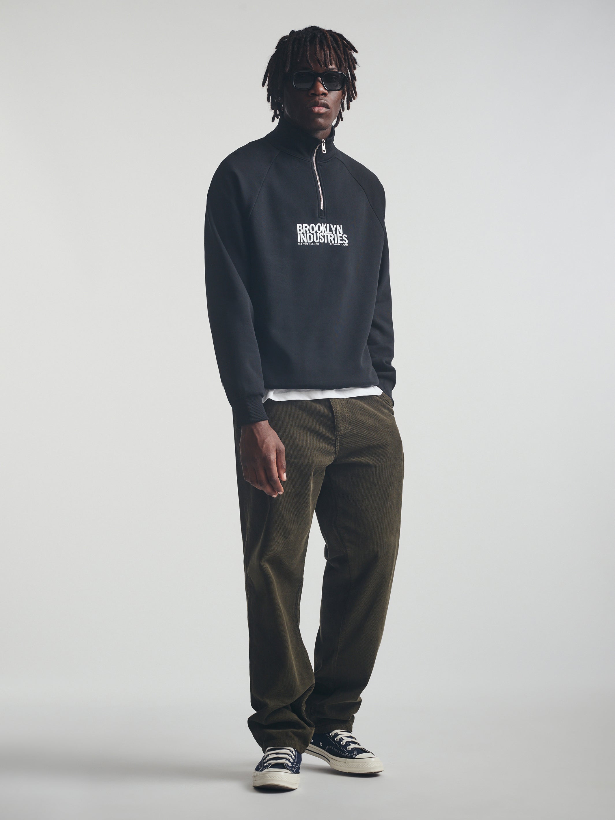 Men's Brooklyn Half Zip Sweatshirt In Black - BROOKLYN INDUSTRIES