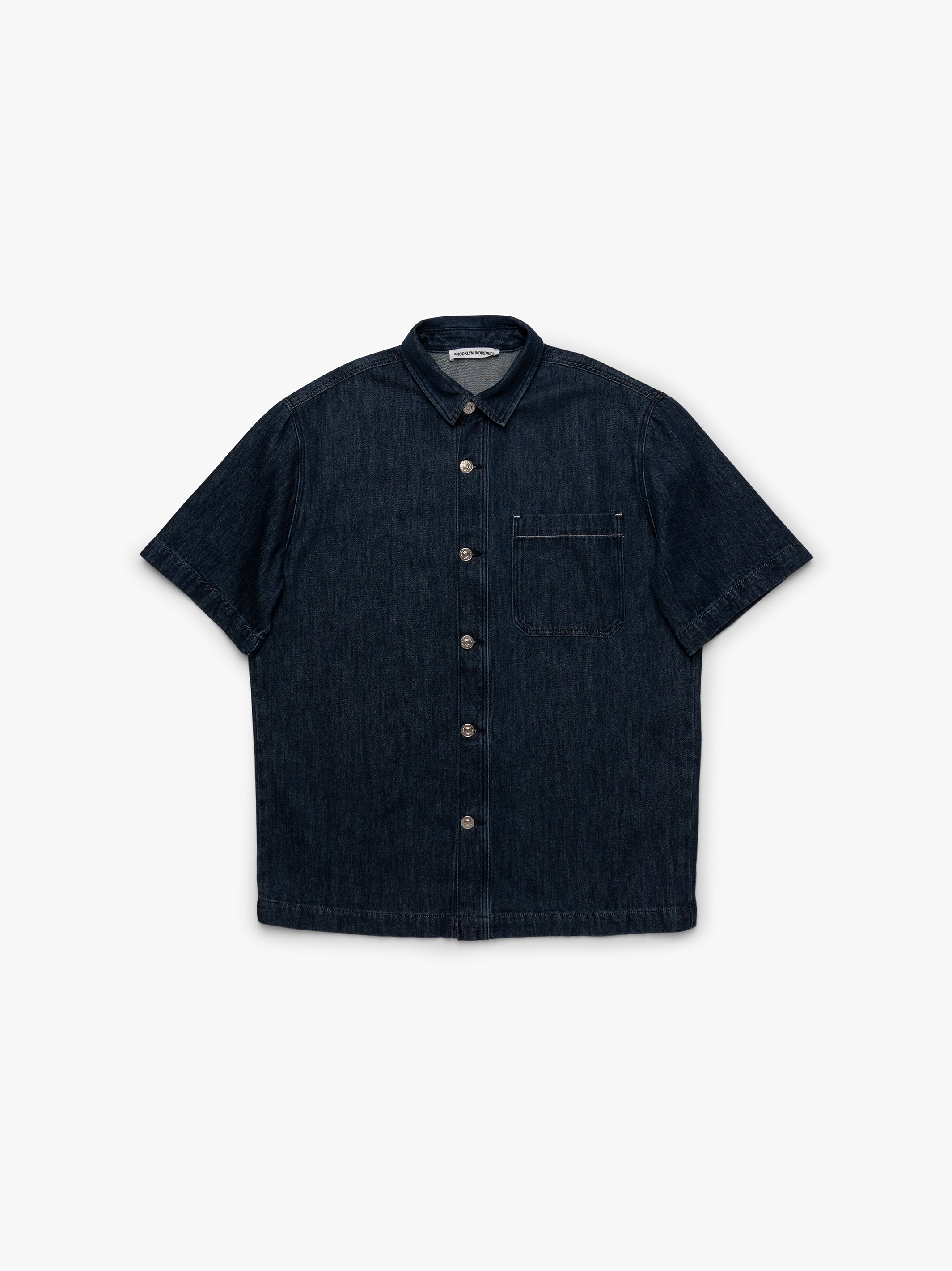 Men's Short Sleeve Denim Shirt In Dark Indigo - BROOKLYN INDUSTRIES