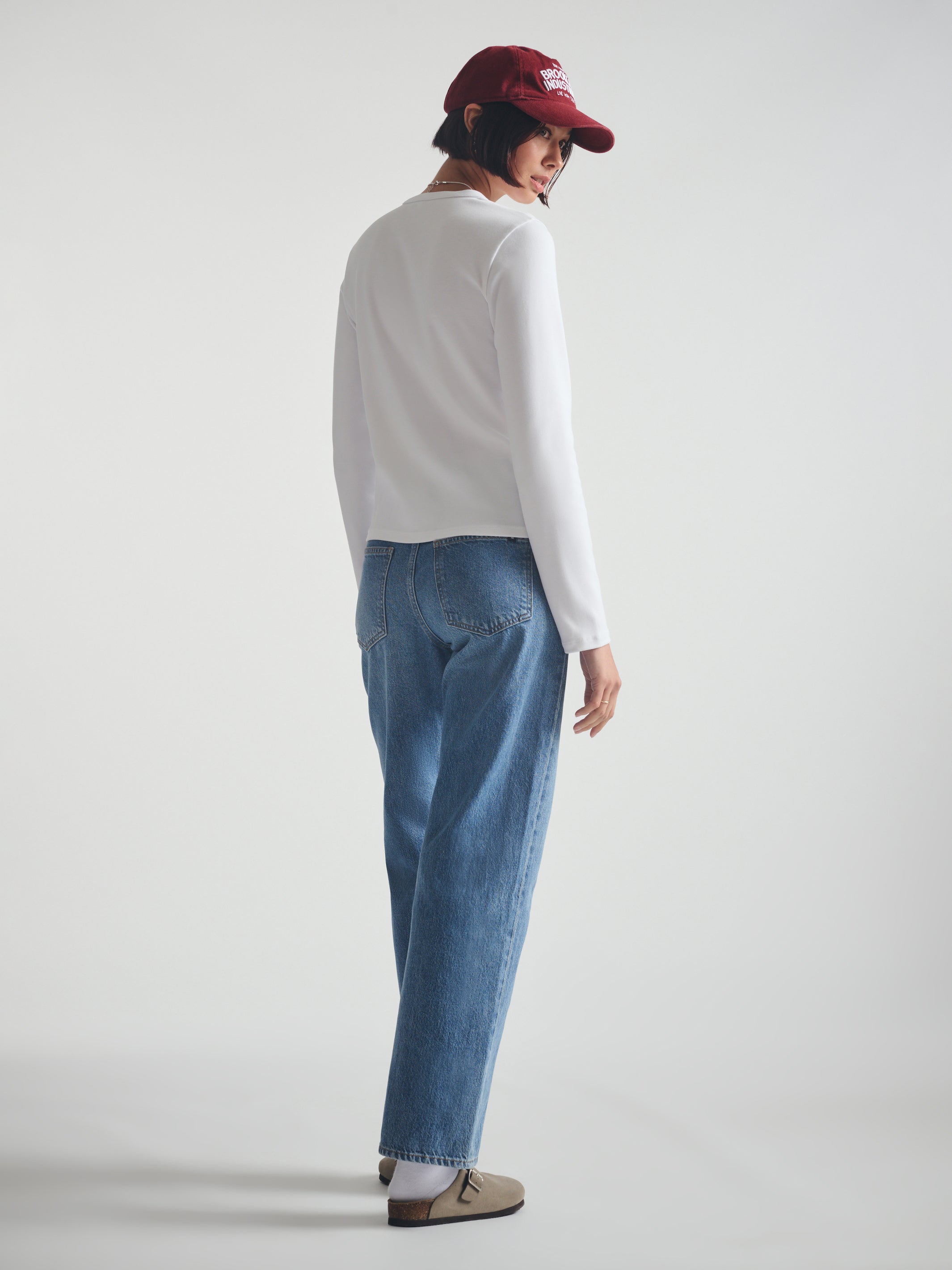 Women's Cropped Henley T-Shirt in White - BROOKLYN INDUSTRIES