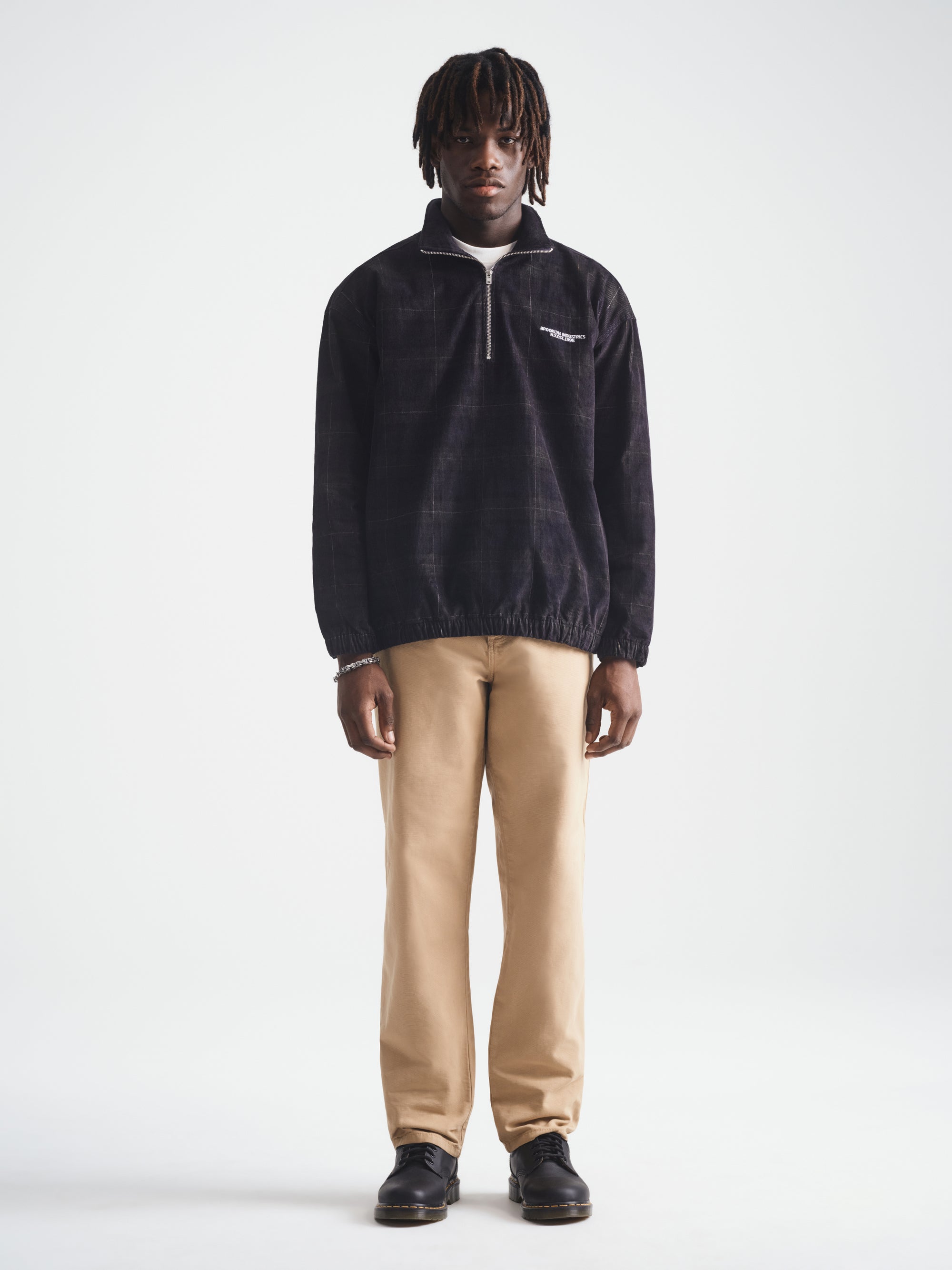 Men's Brooklyn Half Zip Plaid Overshirt in Black Iris Check