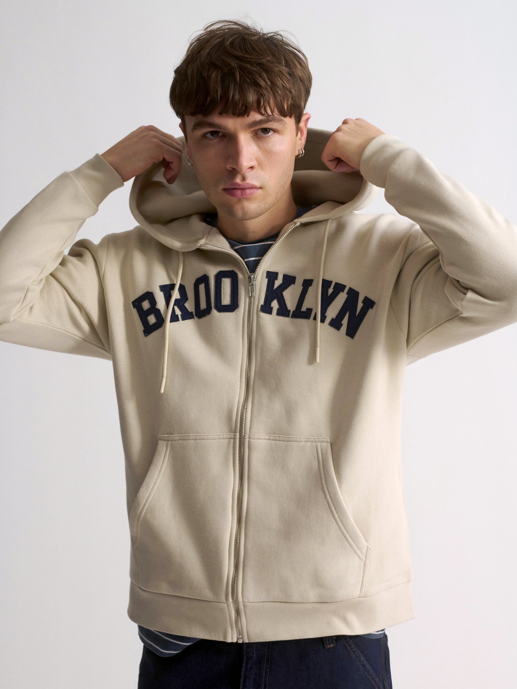 Men's Campus Brooklyn Zip-Up Sweatshirt In Silver Birch - BROOKLYN INDUSTRIES