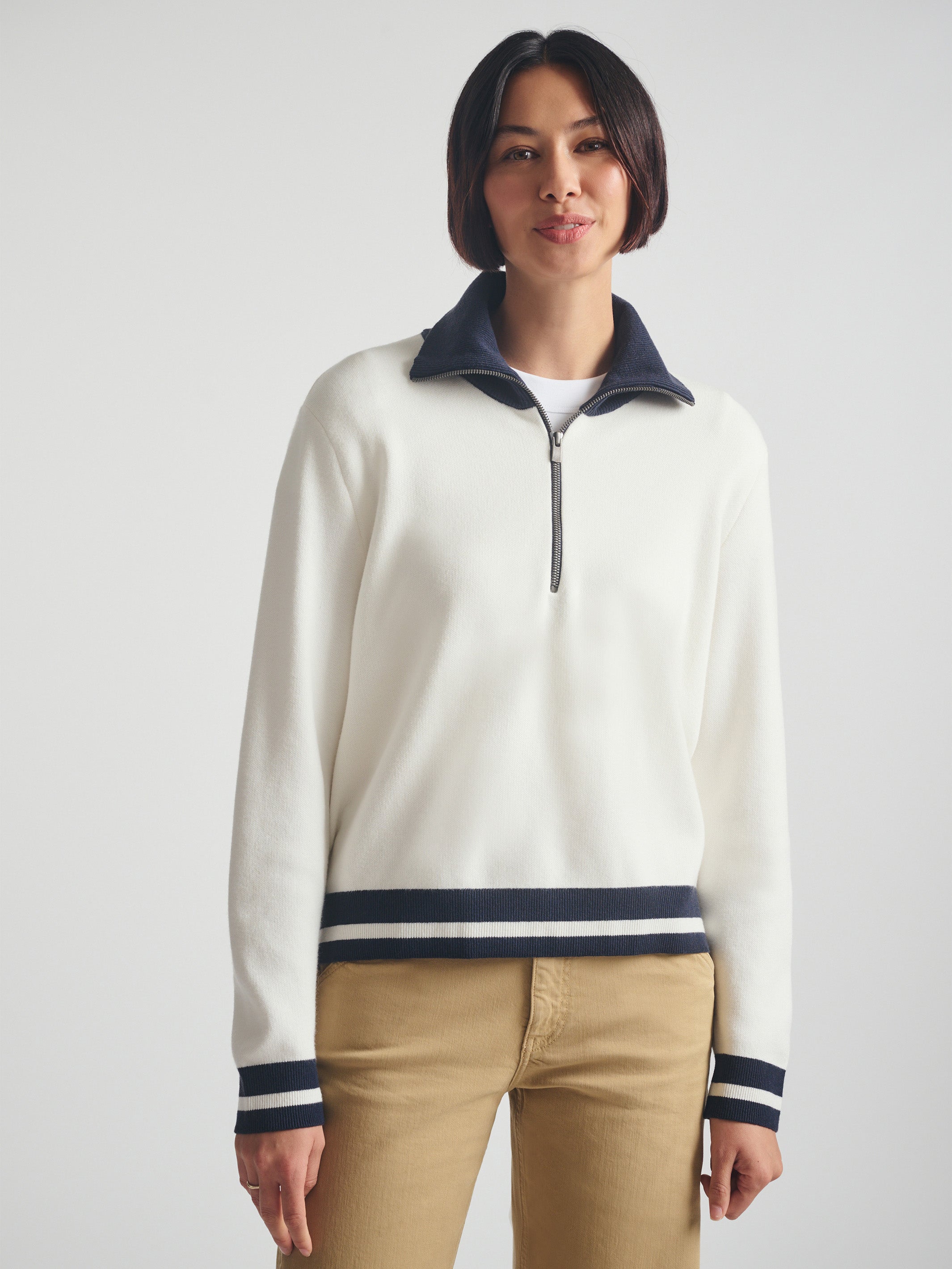 Women's Half Zip Sweater in Antique White - BROOKLYN INDUSTRIES