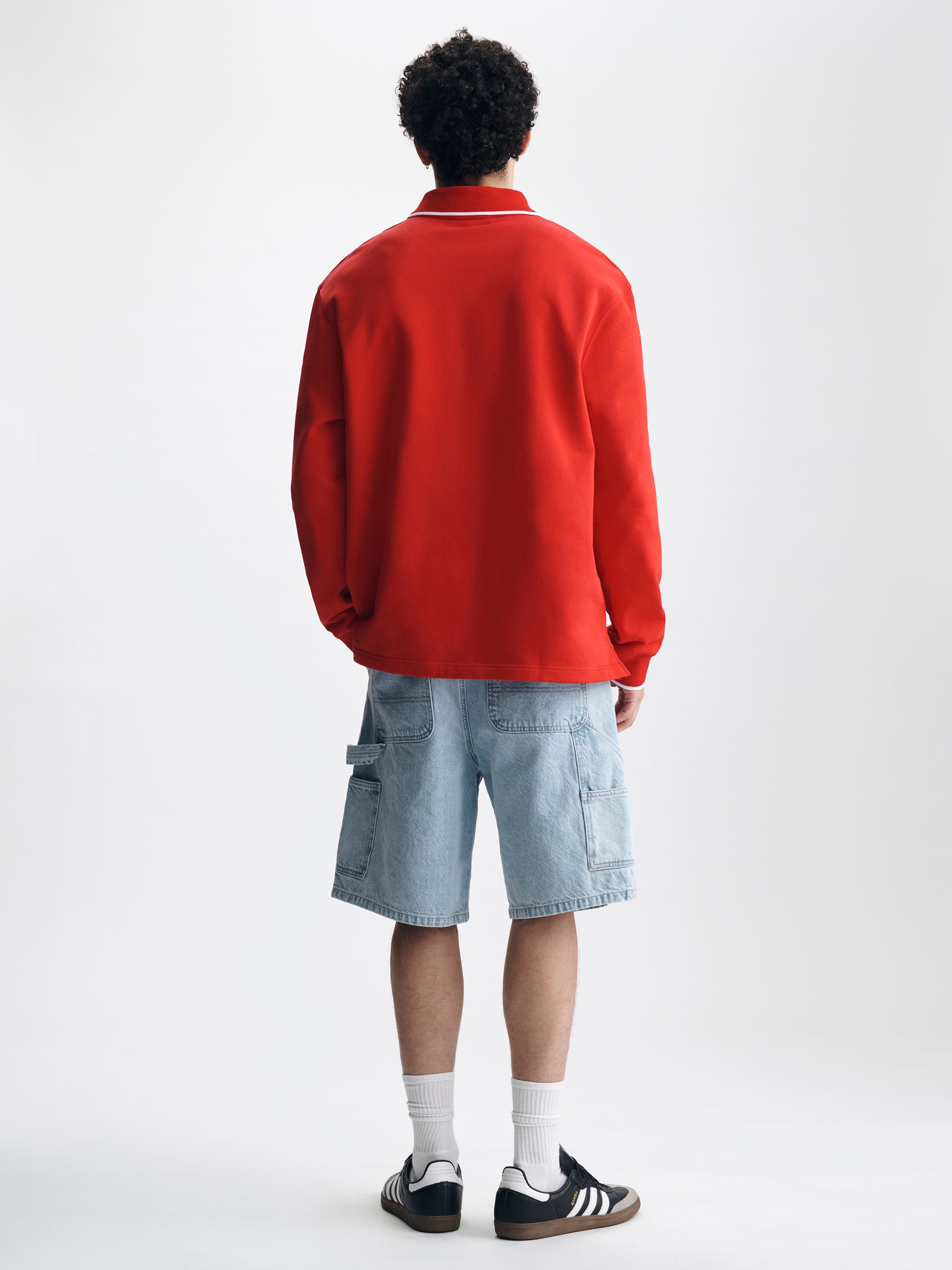 Men's Logo Varsity Polo Sweatshirt in Goji Berry - BROOKLYN INDUSTRIES