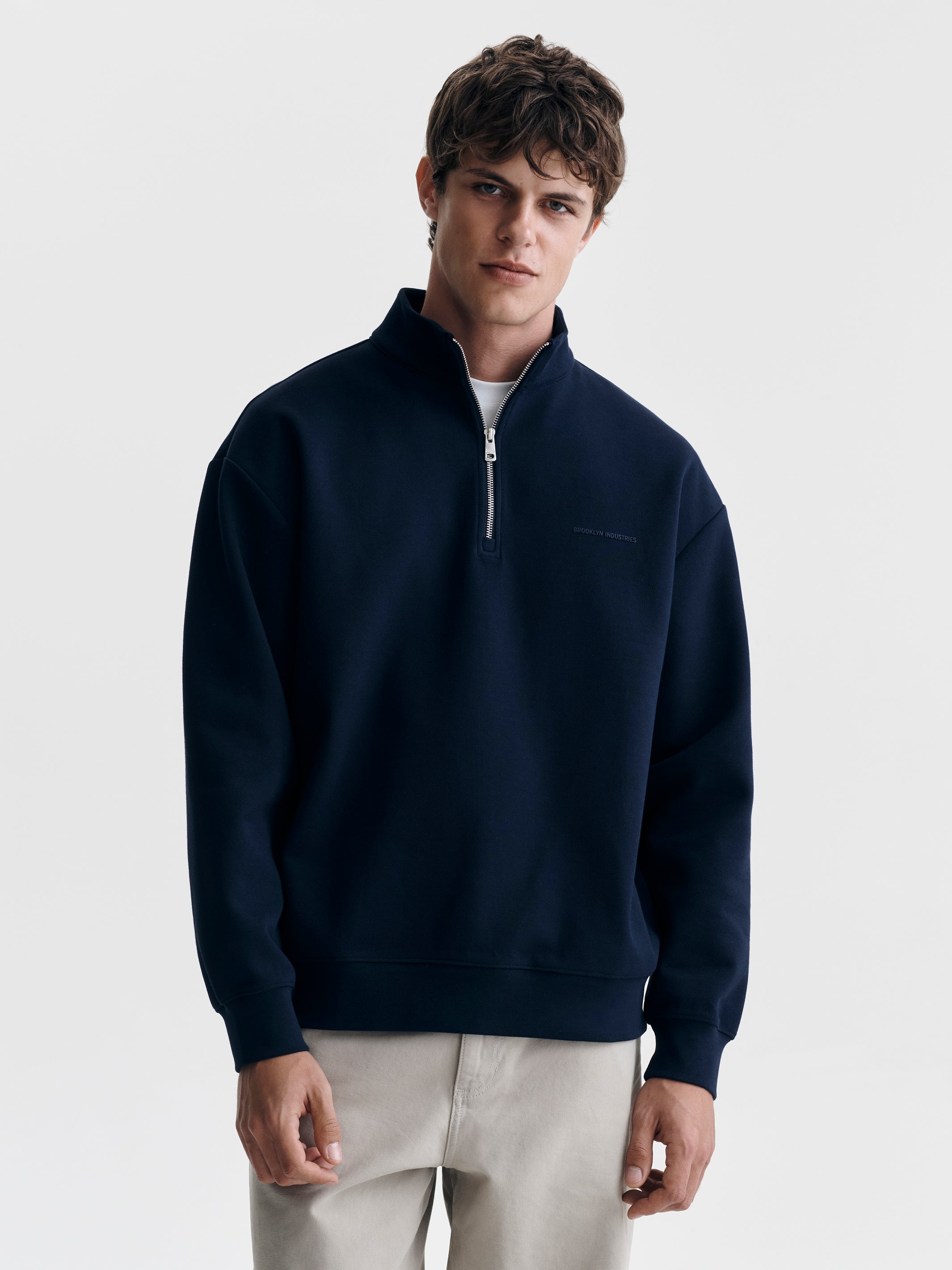 Men's Pique Half Zip Sweatshirt in Black Iris - BROOKLYN INDUSTRIES