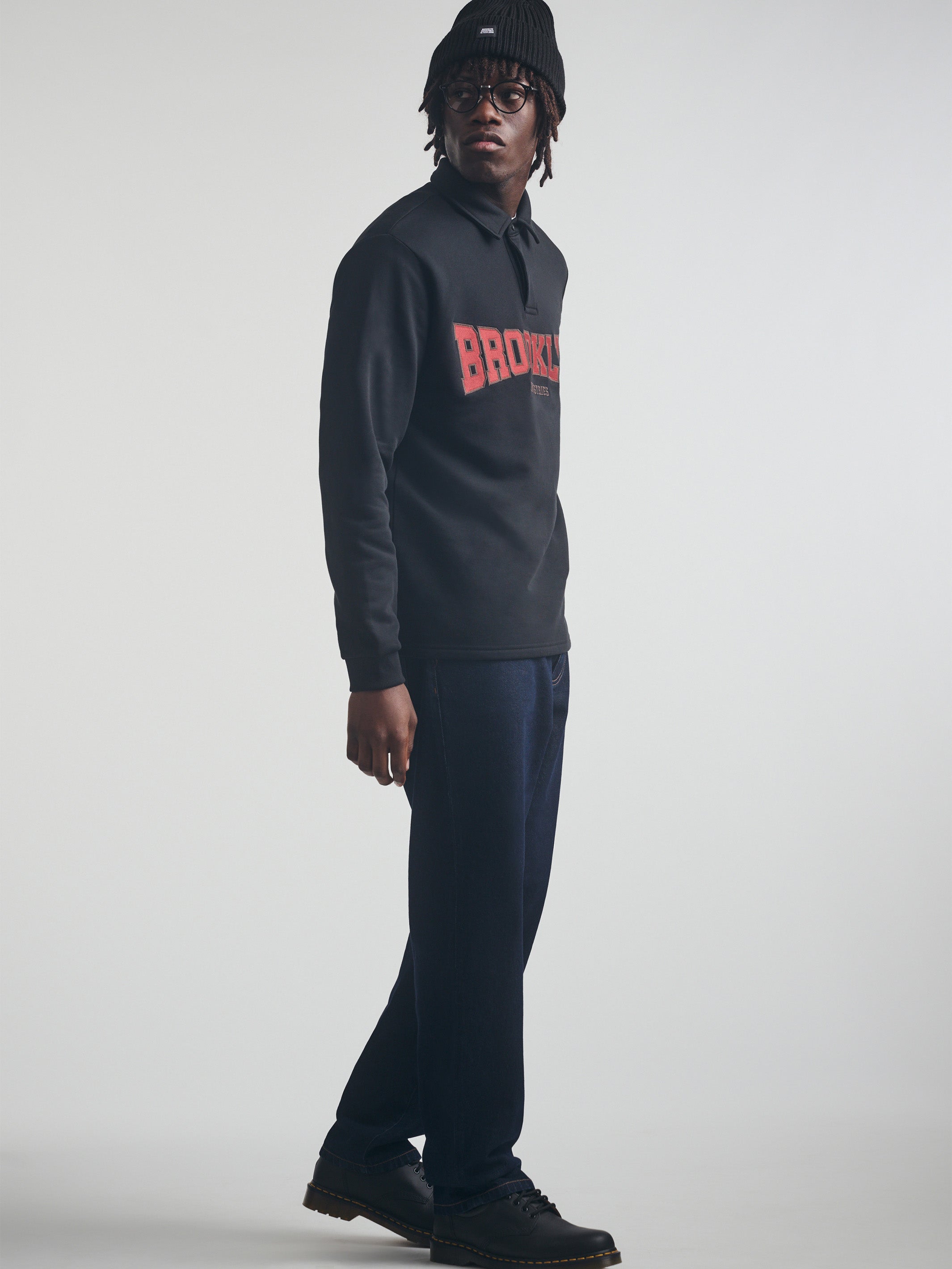 Men's Brooklyn Polo Sweatshirt in Black - BROOKLYN INDUSTRIES