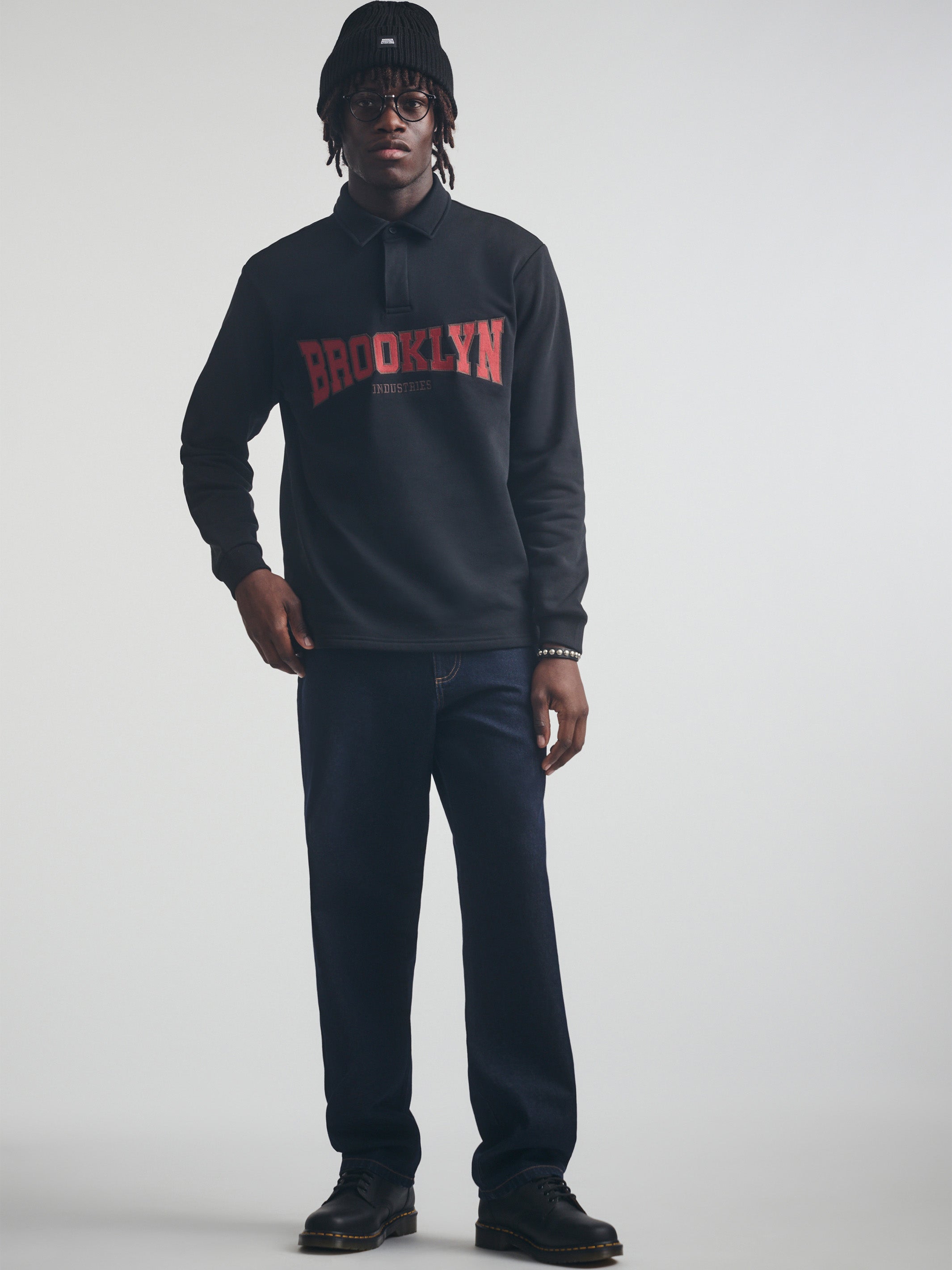 Men's Brooklyn Polo Sweatshirt in Black - BROOKLYN INDUSTRIES