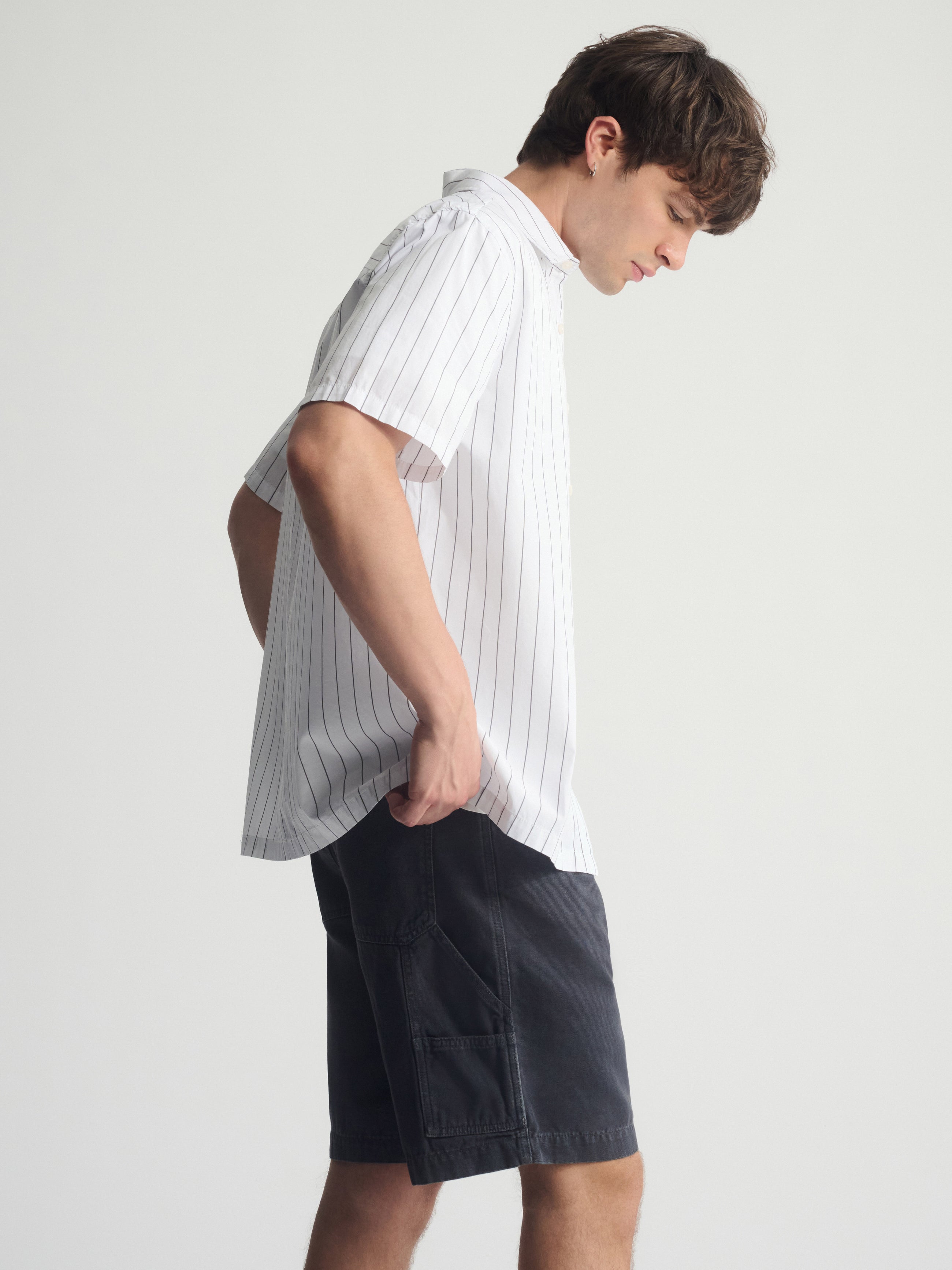 Men's Striped Short Sleeve Shirt In Castlerock - BROOKLYN INDUSTRIES