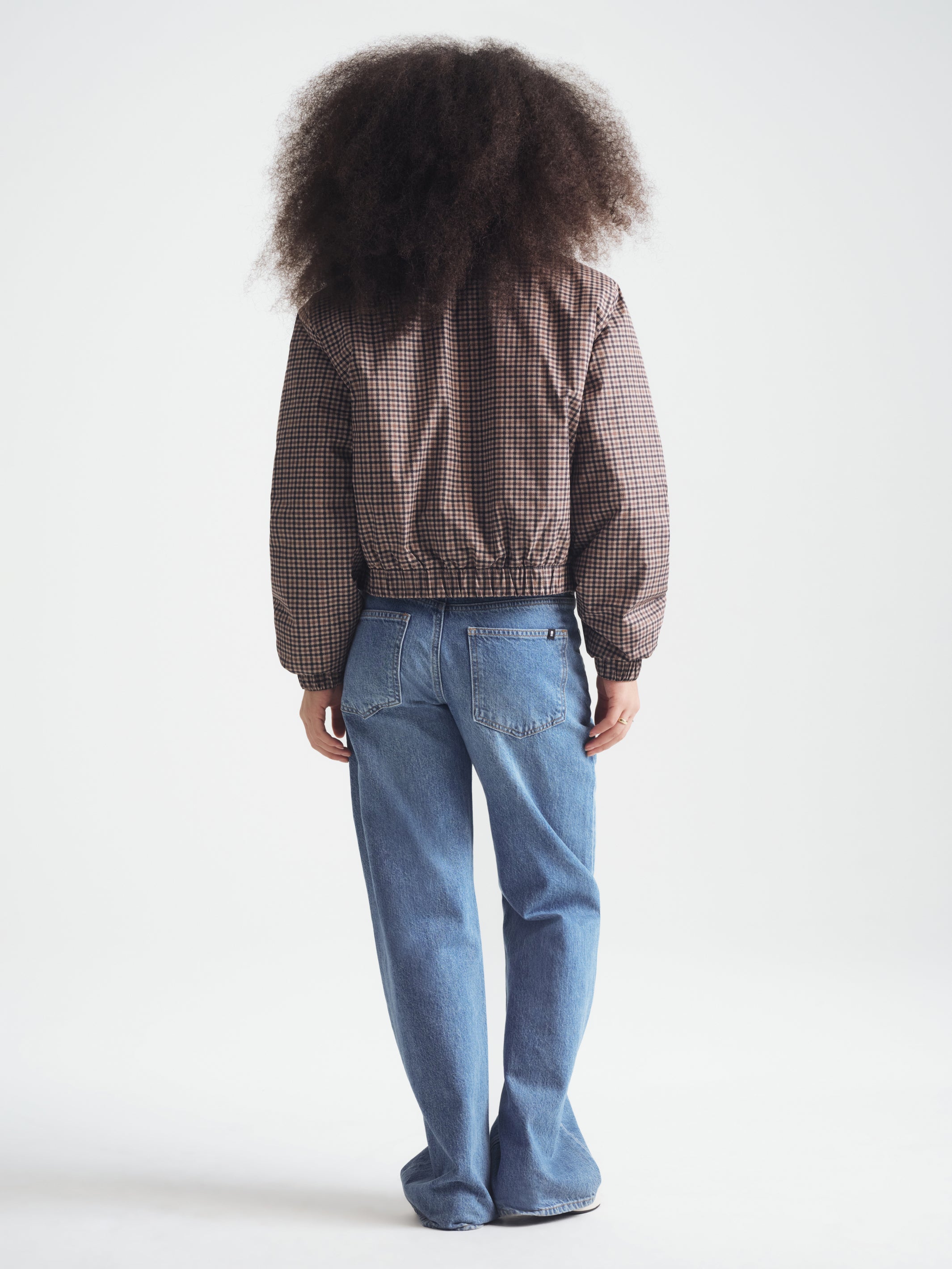 Women's Cropped Puffer Jacket in Tartan Check