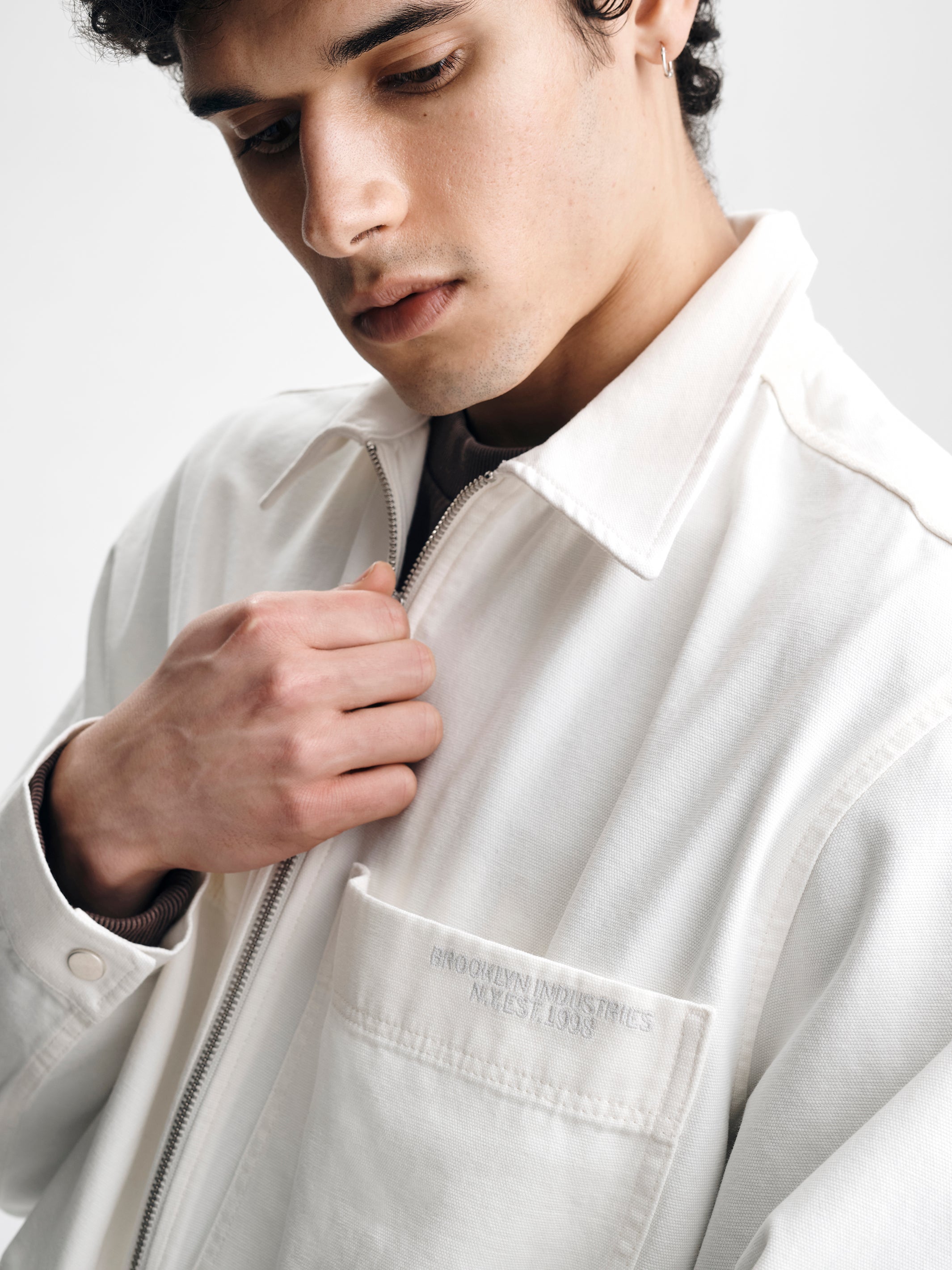 Men's Oversized Utility Overshirt in Antique White