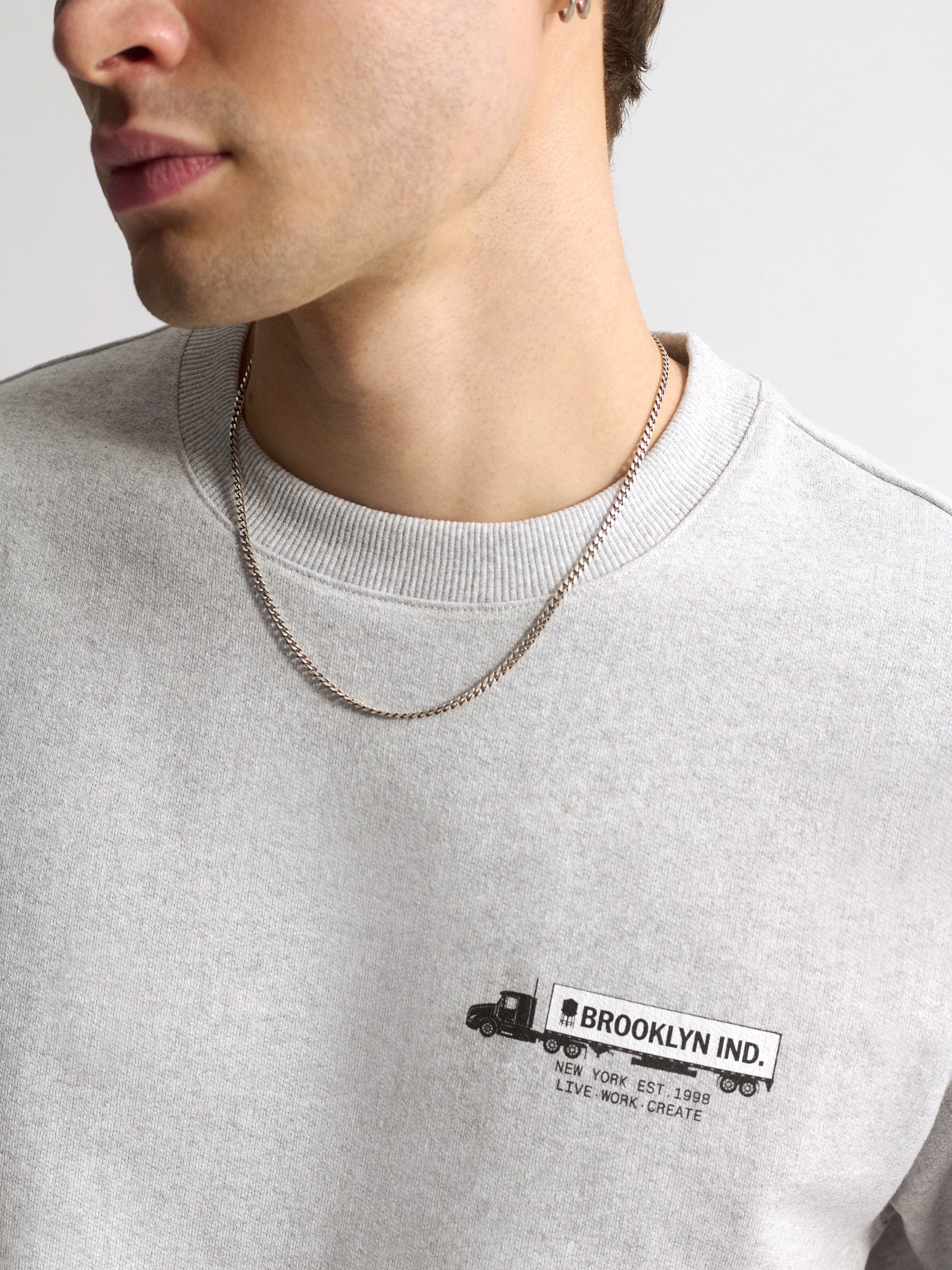 Men's Brooklyn Industries Crew Neck Sweatshirt In Light Grey Melange - BROOKLYN INDUSTRIES