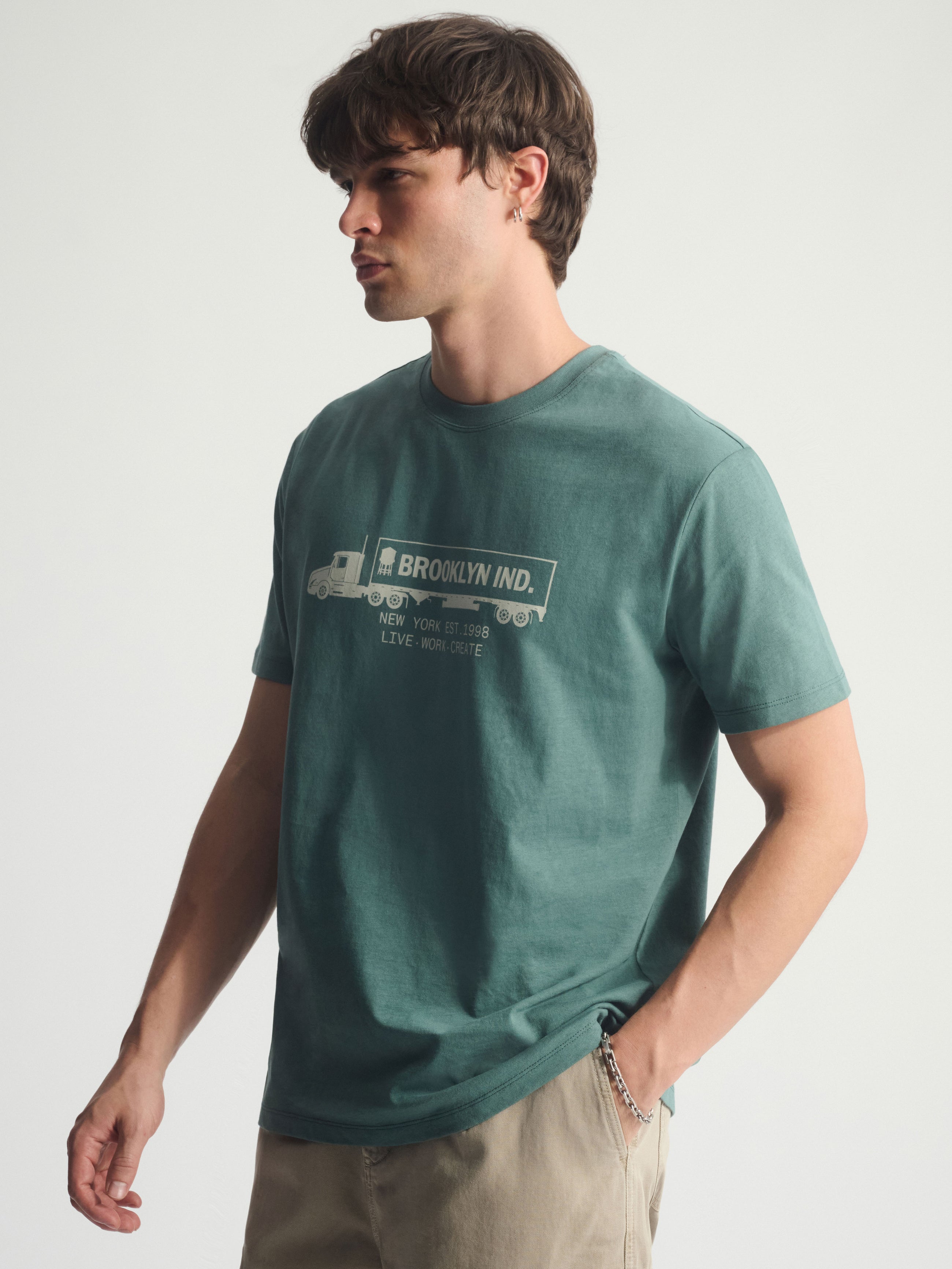 Men's Brooklyn Logo Cotton T-Shirt In Silver Pine - BROOKLYN INDUSTRIES