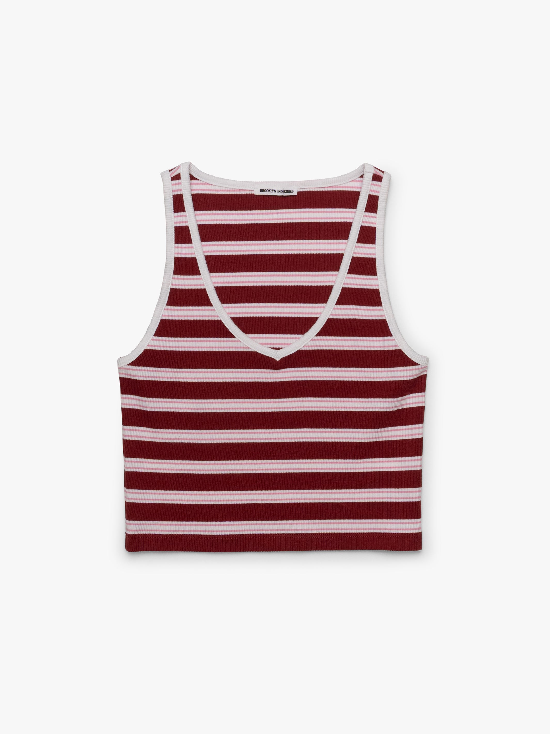 Women's Brooklyn Striped Ribbed Crop Tank In Garnet Stripe - BROOKLYN INDUSTRIES