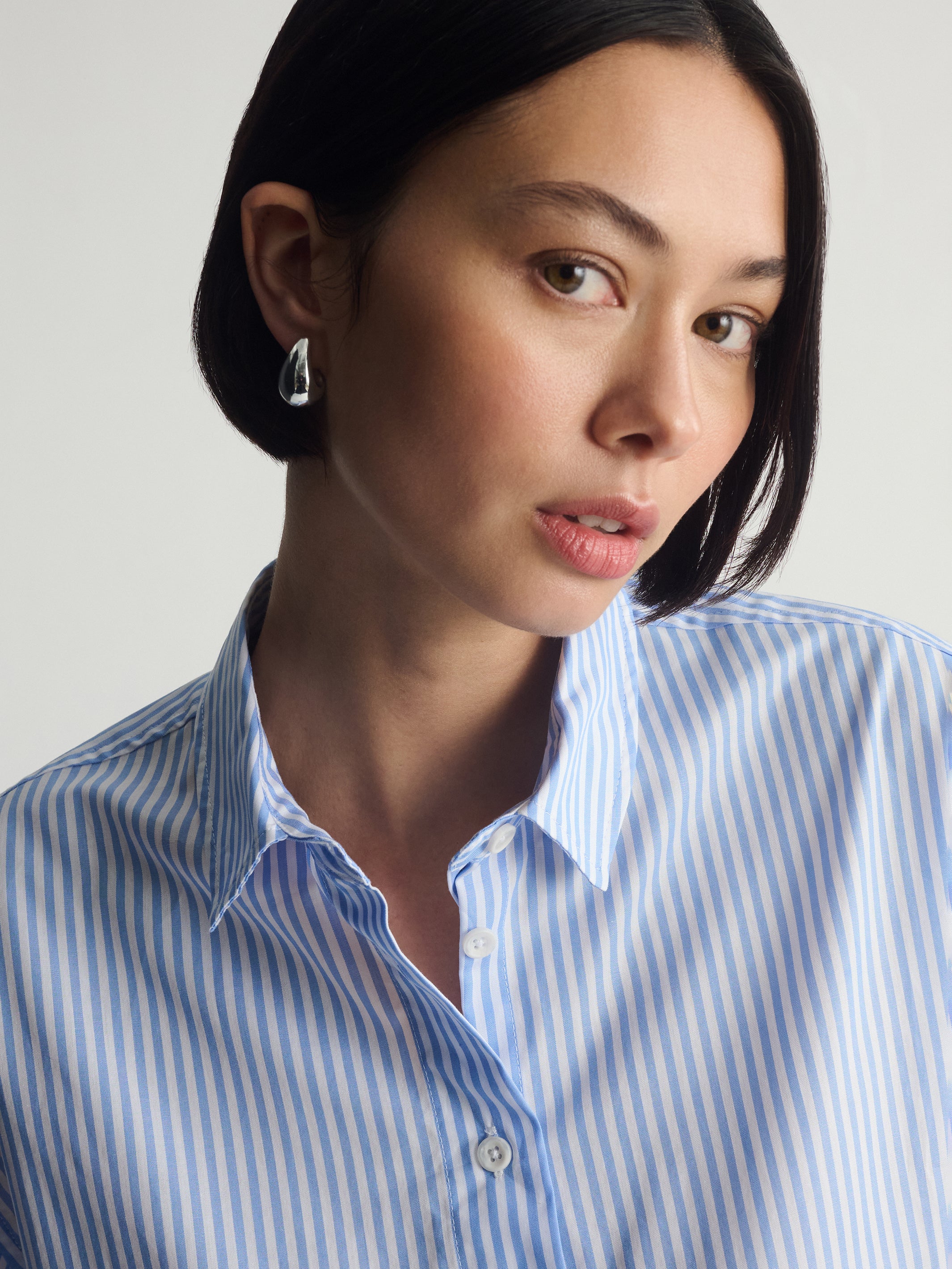 Women's Short Sleeve Shirt In Blue Striped - BROOKLYN INDUSTRIES