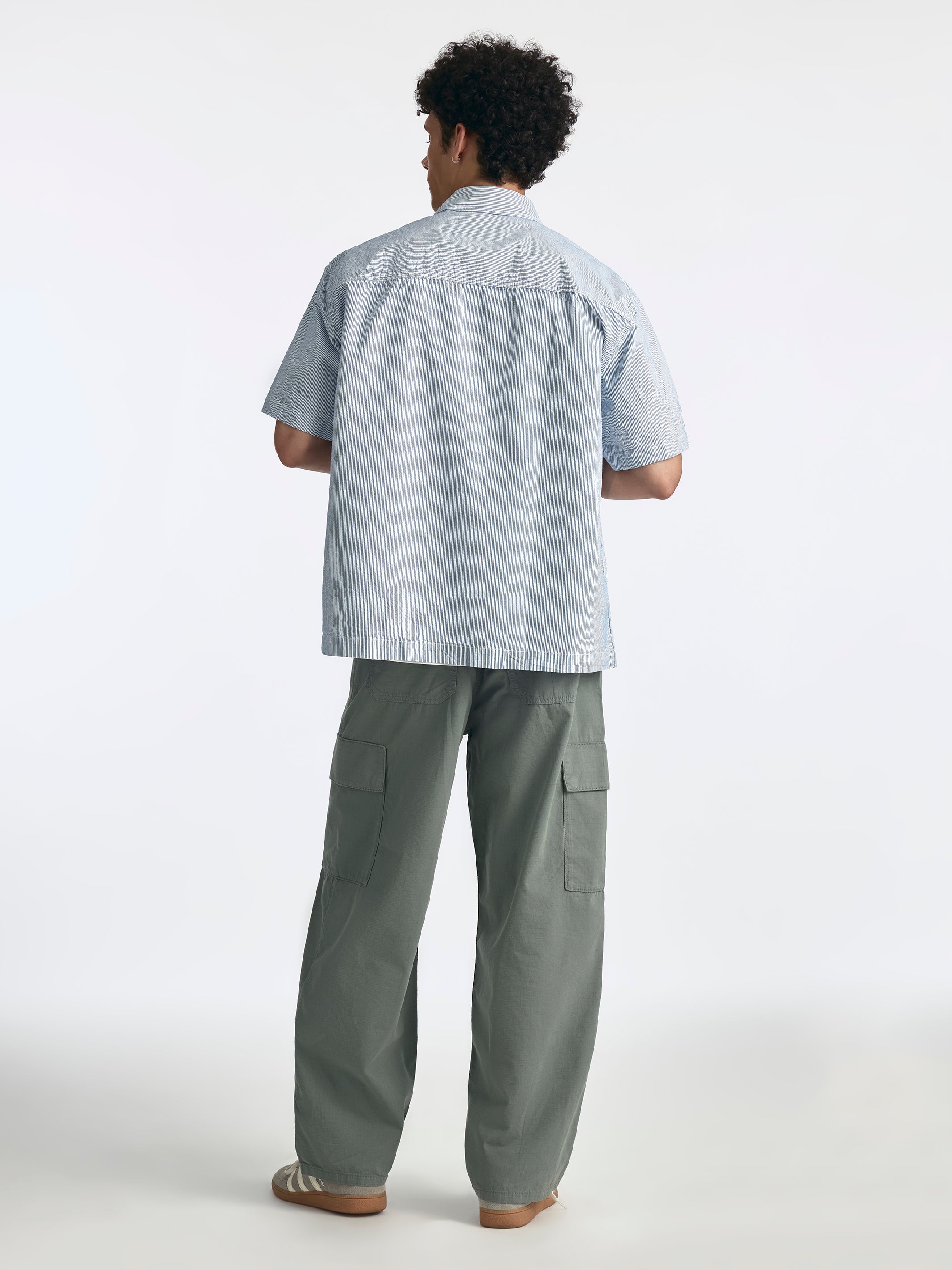 Men's Short Sleeve Striped Shirt in Blue Striped - BROOKLYN INDUSTRIES