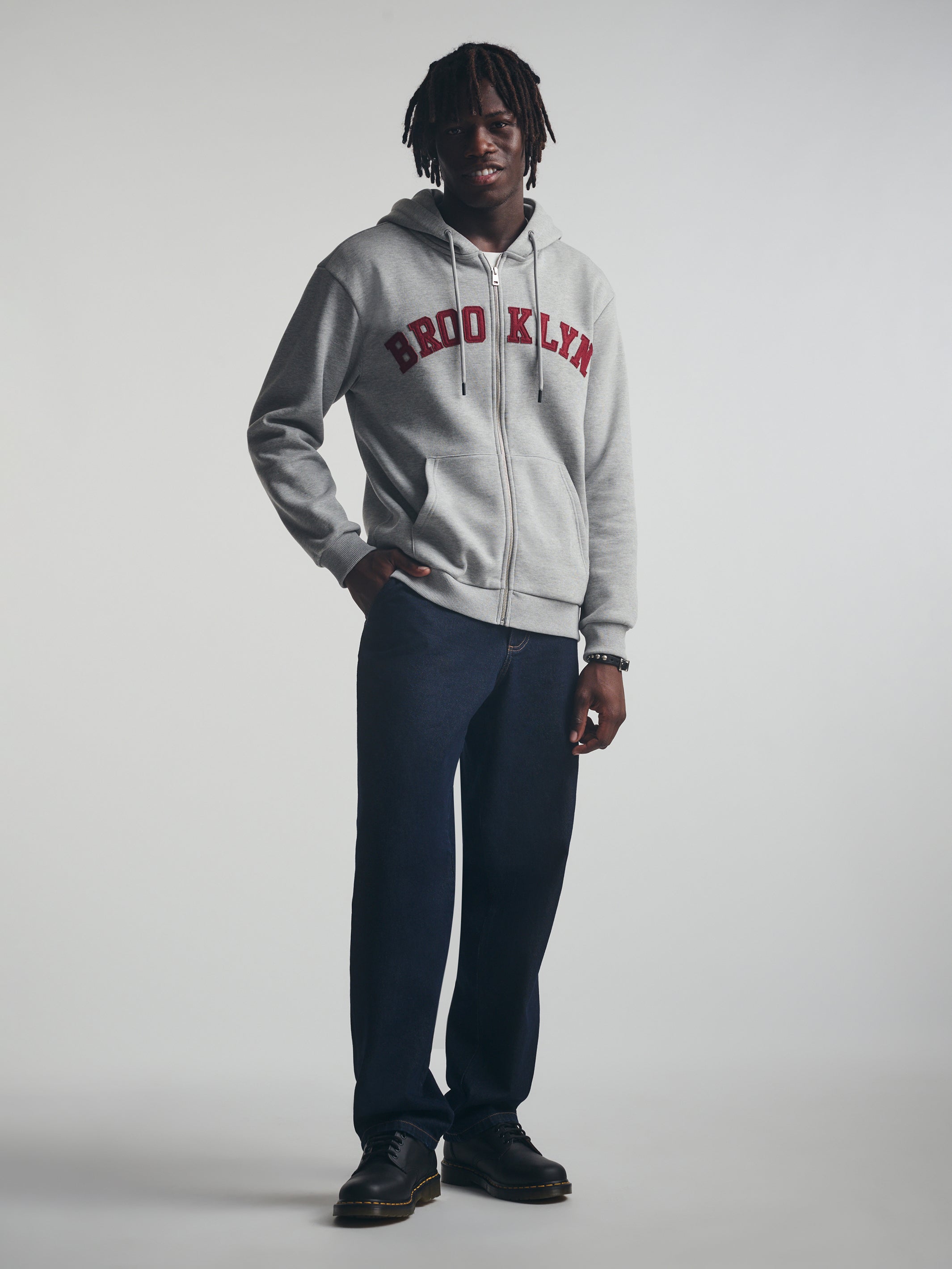 Men's Brooklyn Zip-Up Hoodie in Mid Grey Melange - BROOKLYN INDUSTRIES