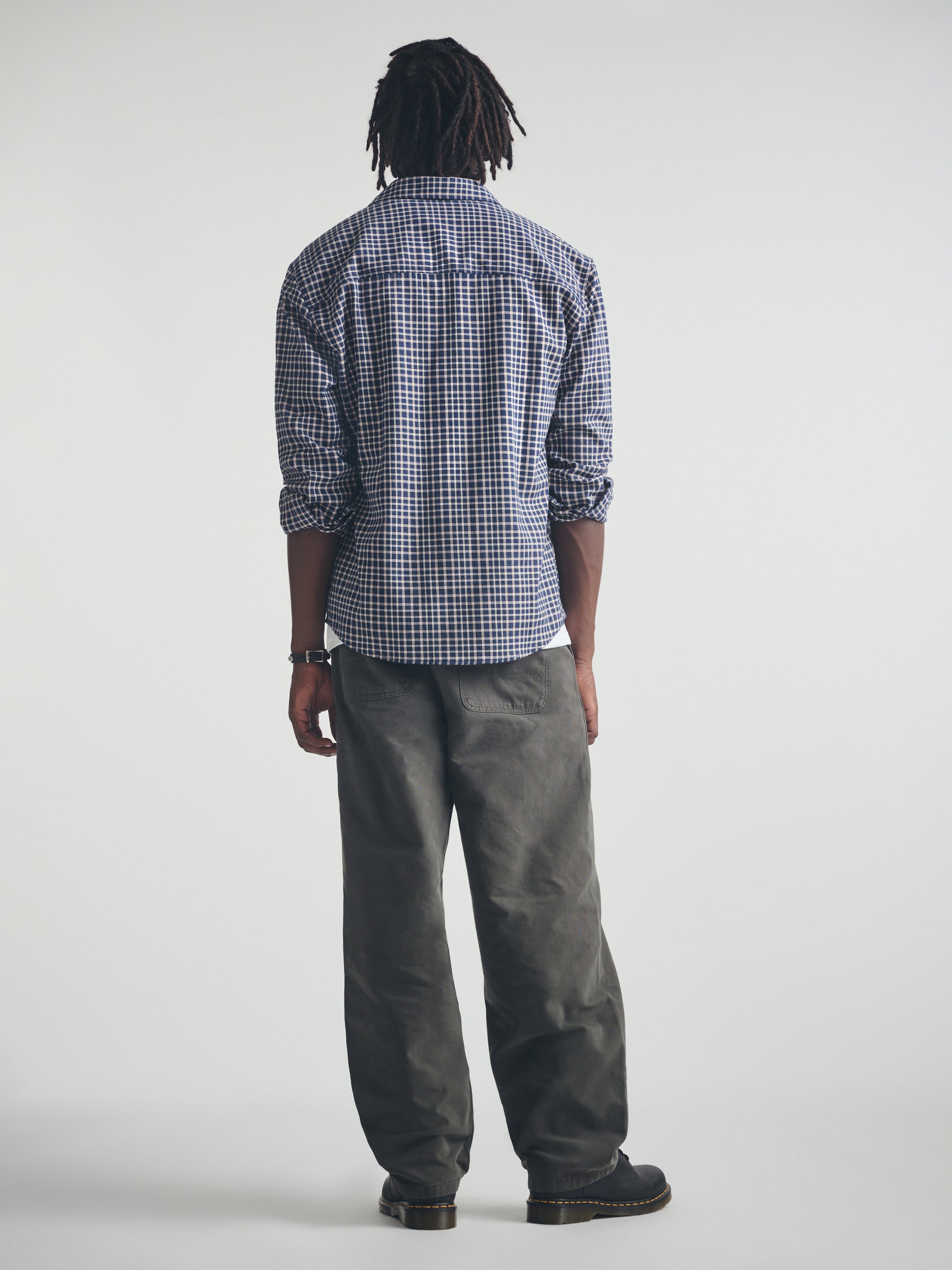 Men's Brooklyn Long Sleeve Plaid Shirt in Navy Check - BROOKLYN INDUSTRIES