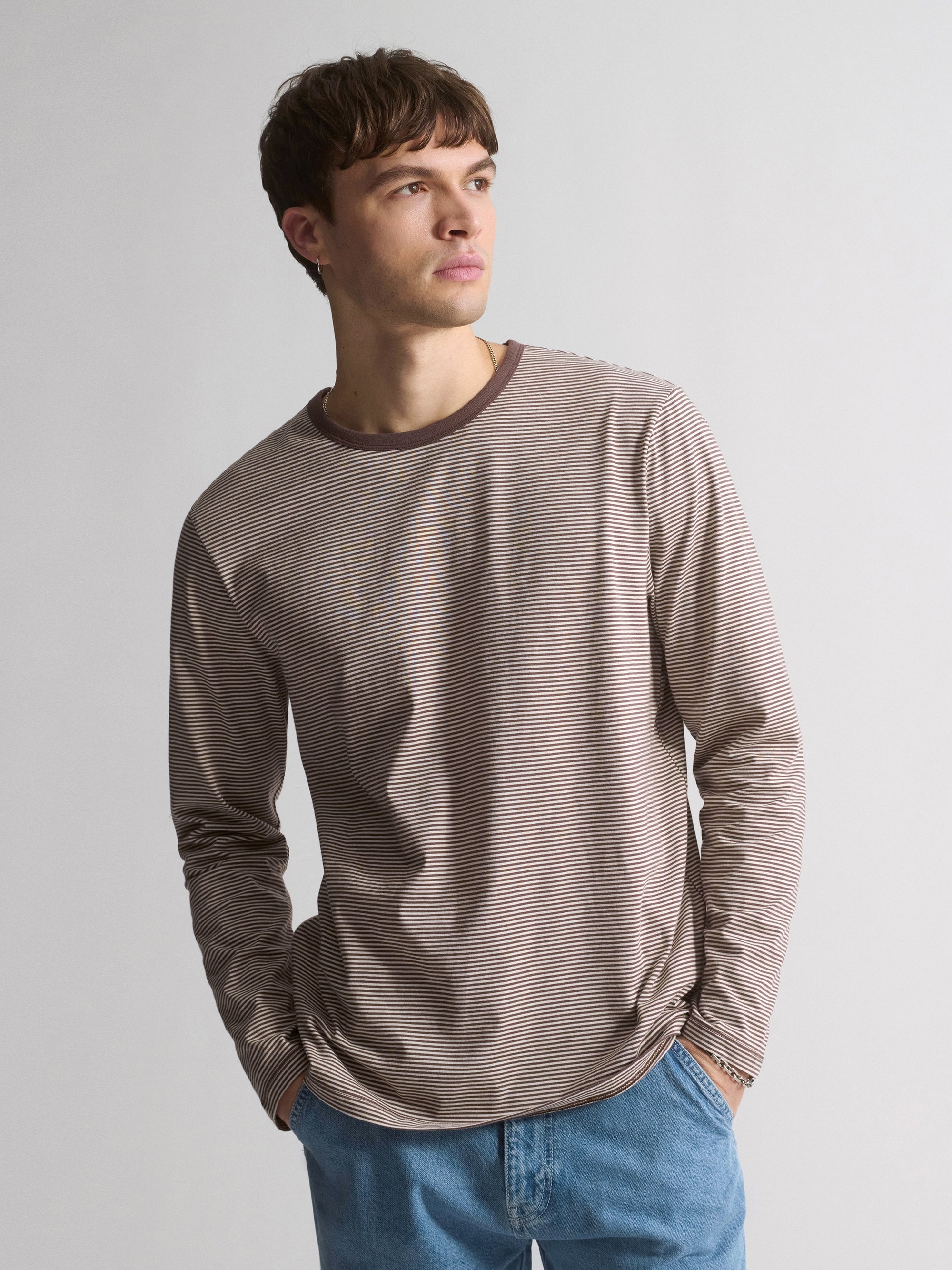 Men's Brooklyn Striped Long Sleeve T-Shirt In Chocolate Martini Stripe - BROOKLYN INDUSTRIES