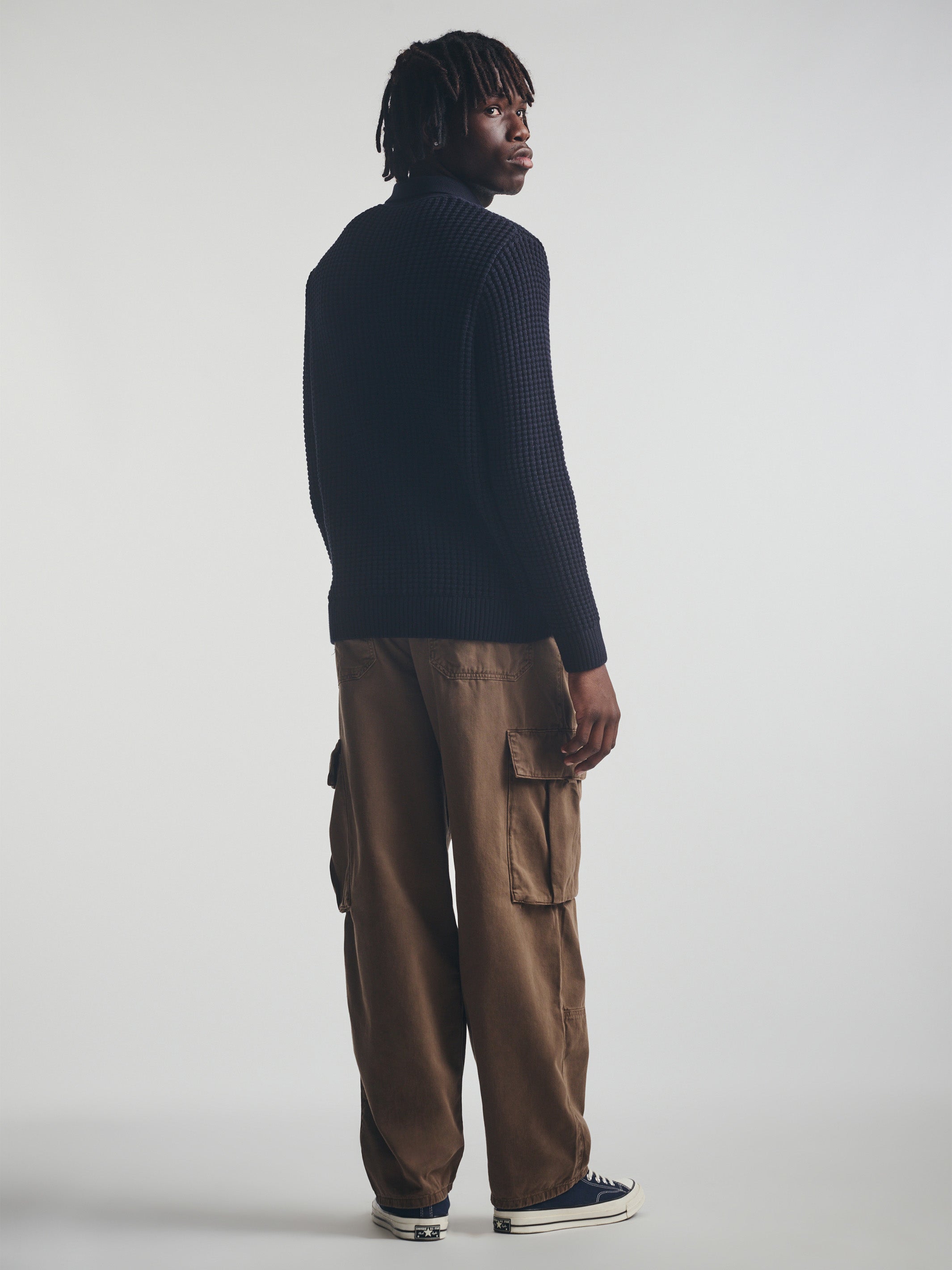 Men's Polo Sweater in Total Eclipse - BROOKLYN INDUSTRIES