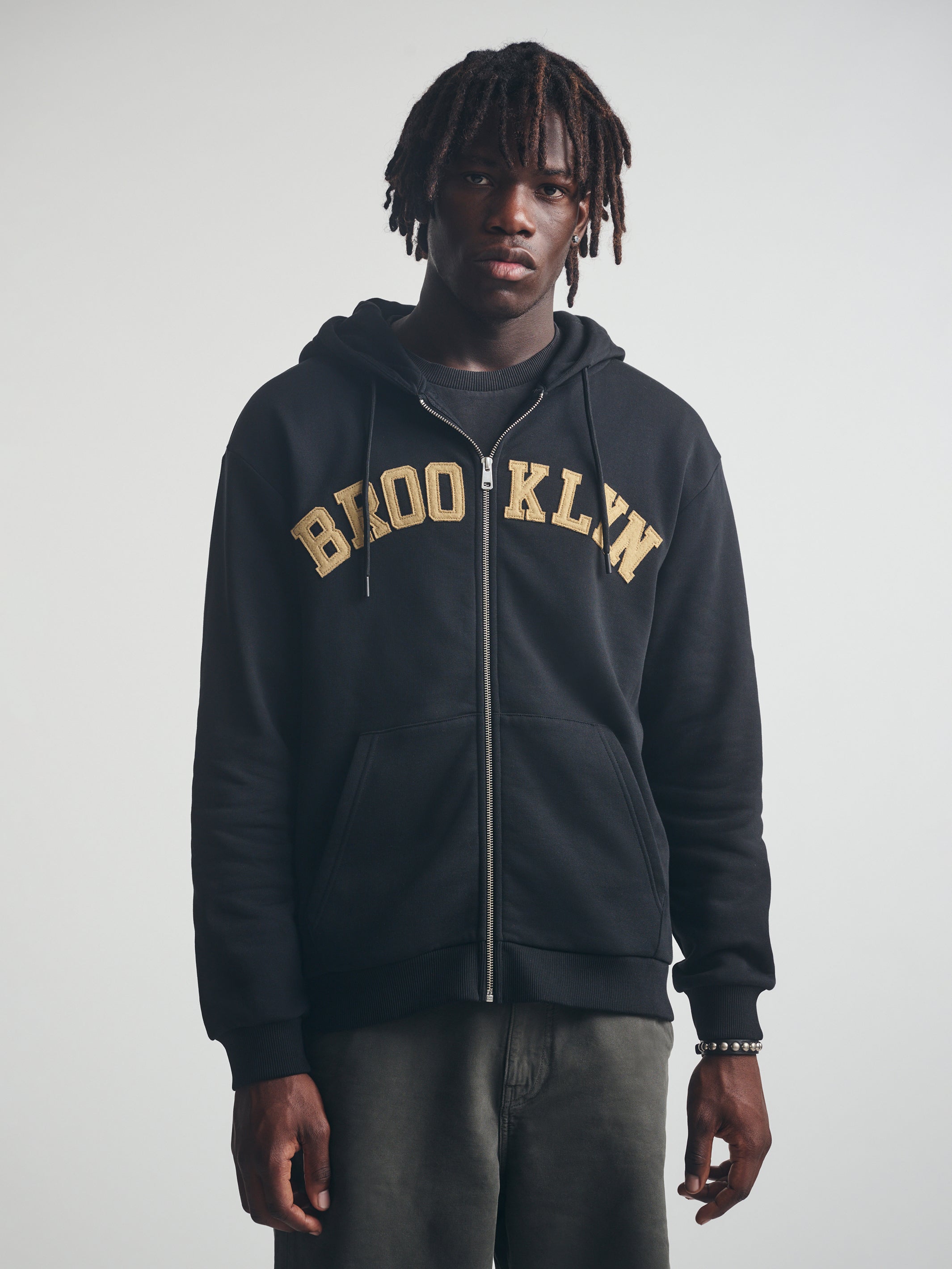 Men's Brooklyn Zip-Up Hoodie in Black - BROOKLYN INDUSTRIES