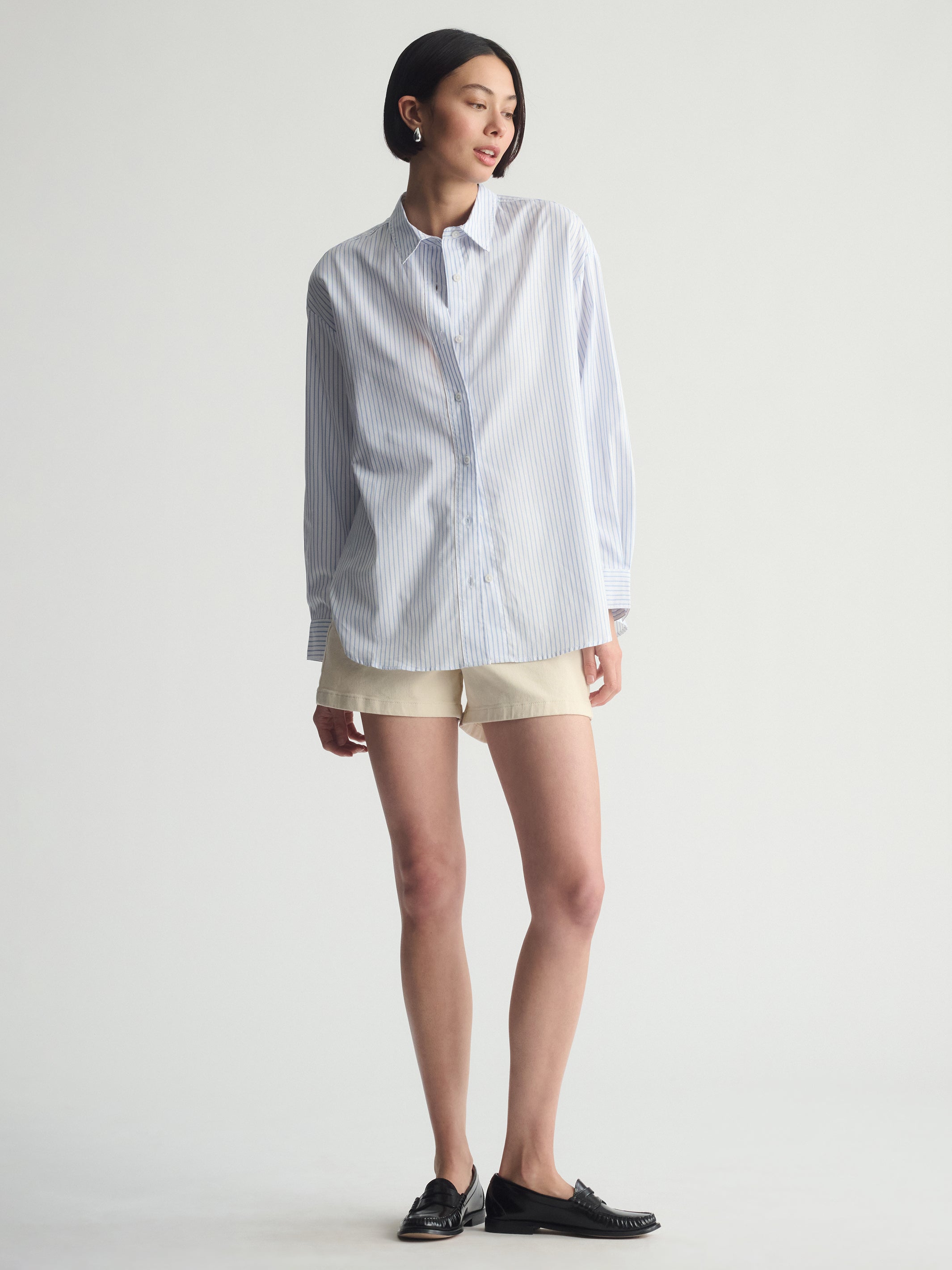 Women's Long Sleeve Shirt In Blue Striped - BROOKLYN INDUSTRIES