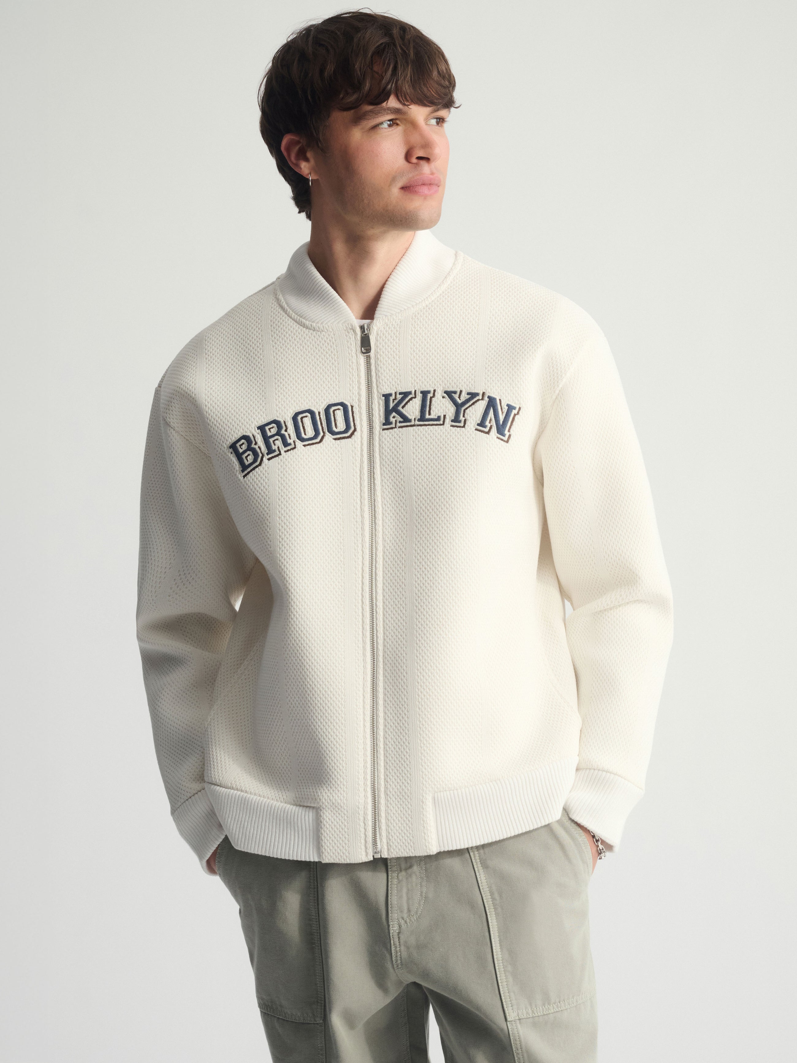 Men's Brooklyn Zip-Up Sweatshirt In Antique White - BROOKLYN INDUSTRIES