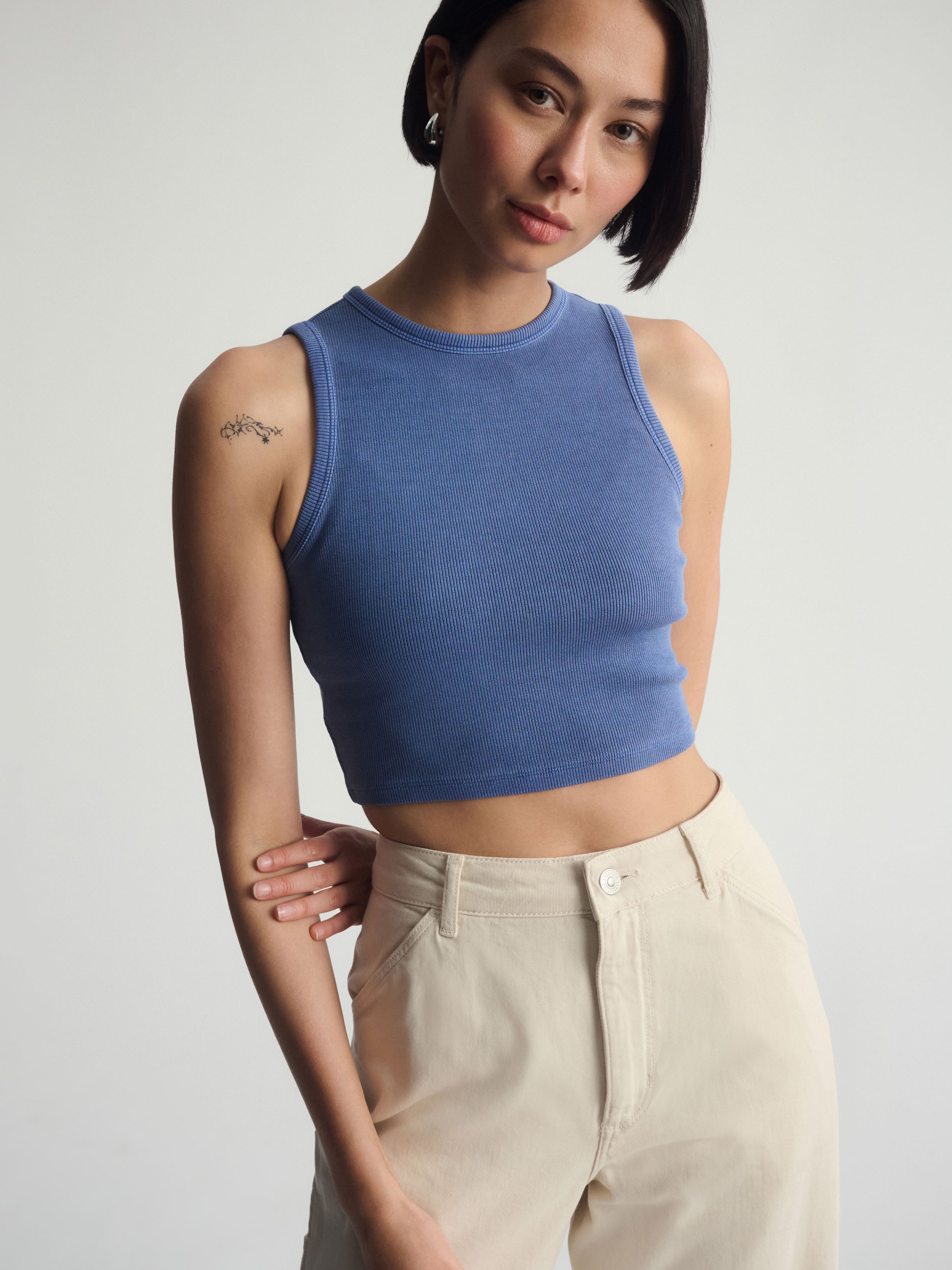Women's Brooklyn Ribbed Crop Tank Top In Bijou Blue - BROOKLYN INDUSTRIES