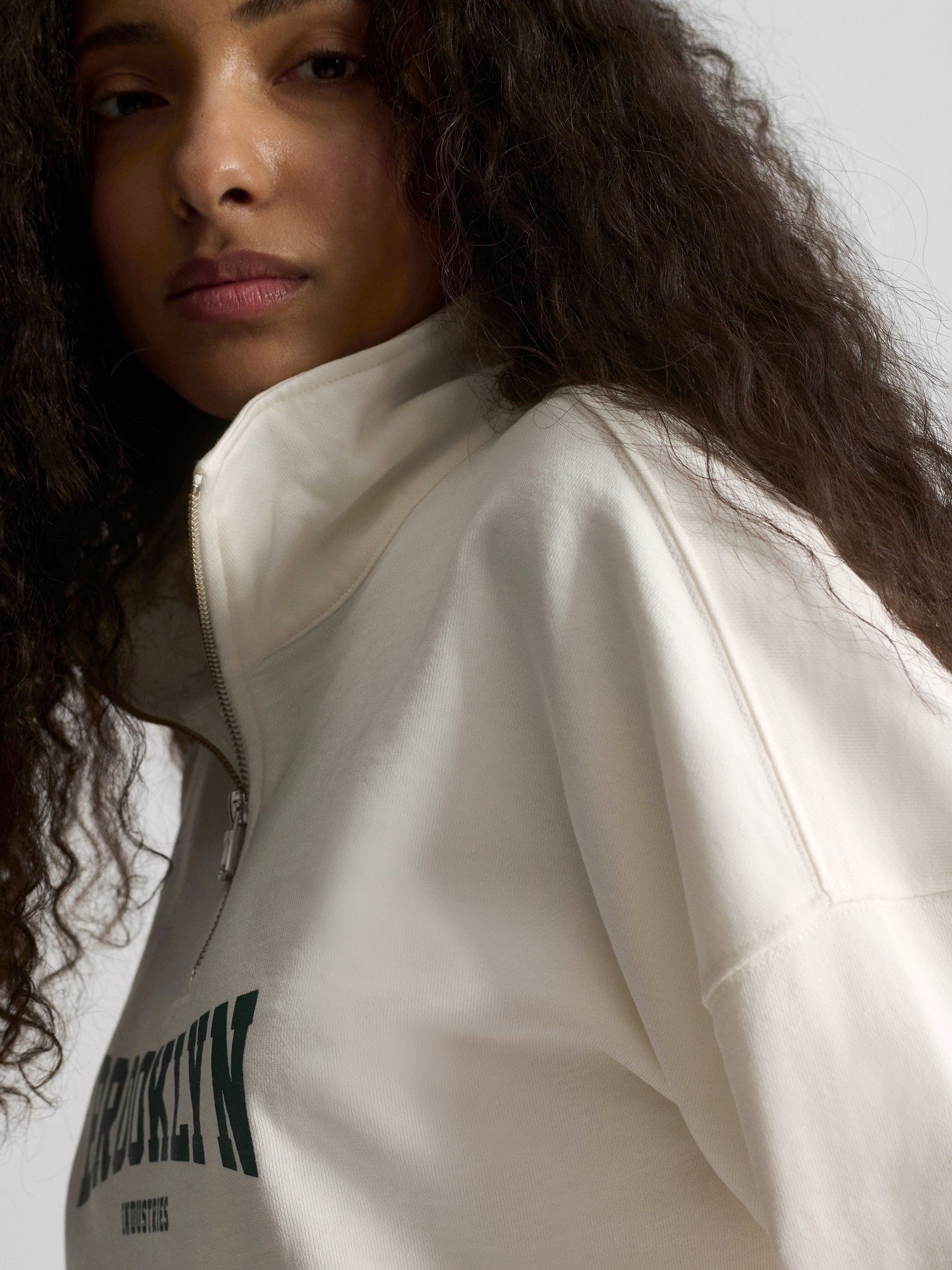 Women's Brooklyn Oversized Half-Zip Sweatshirt In Antique White - BROOKLYN INDUSTRIES